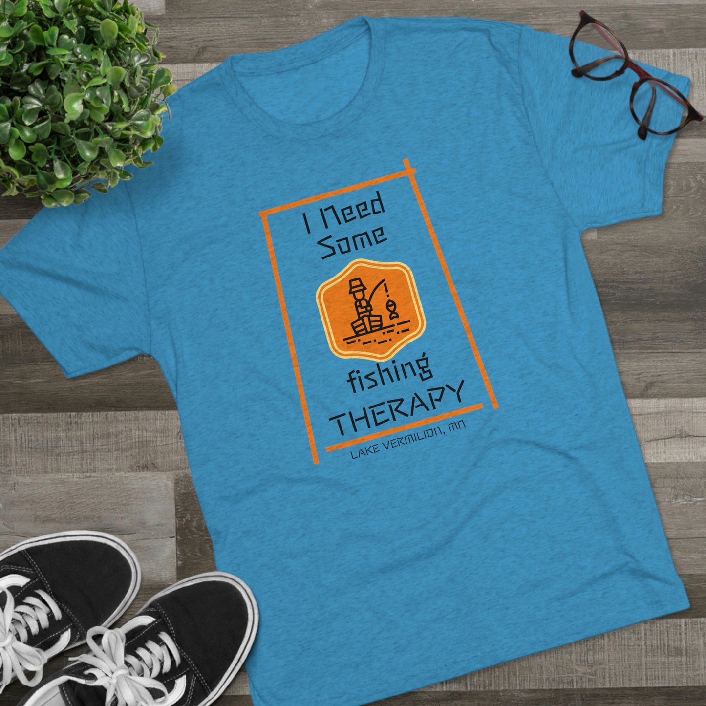 Fishing Therapy - Orange Accents - Lake Vermilion - Unisex Tri-Blend Crew Tee