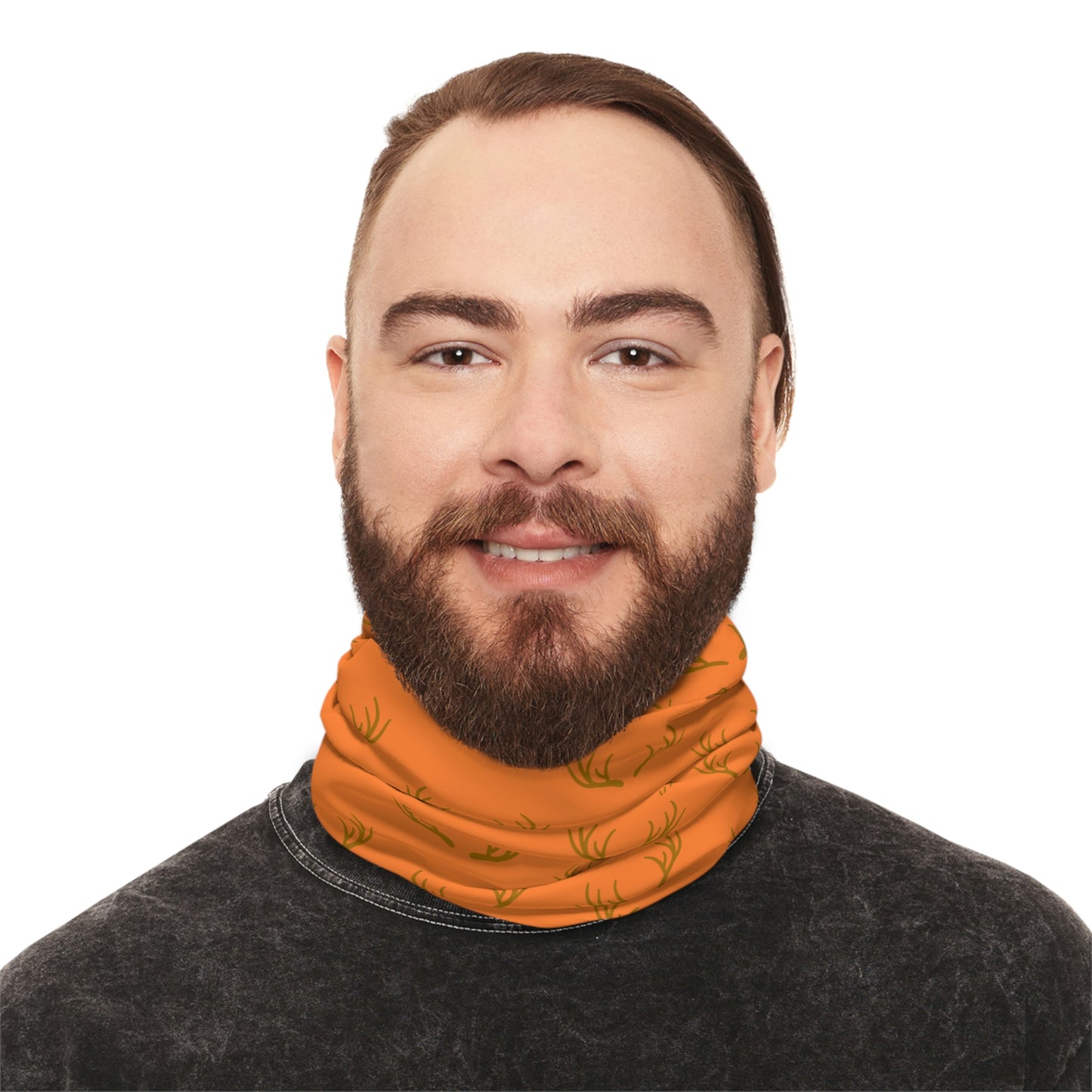 Cool Weather - Antler - Pattern - Fishing / Snowmobiling / Hunting Winter Neck Gaiter With Drawstring - Orange