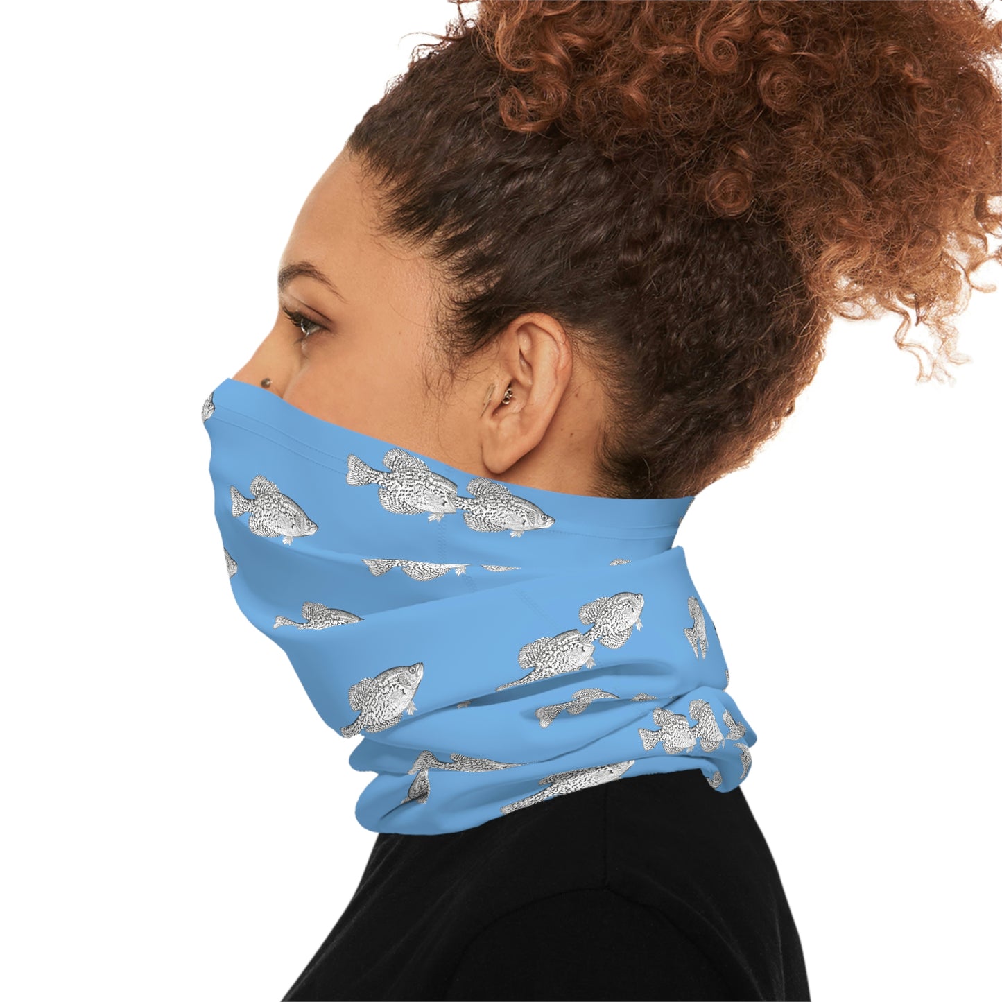 Summer Weather - Crappie - Pattern - Fishing / Boating Lightweight Neck Gaiter - Light Blue
