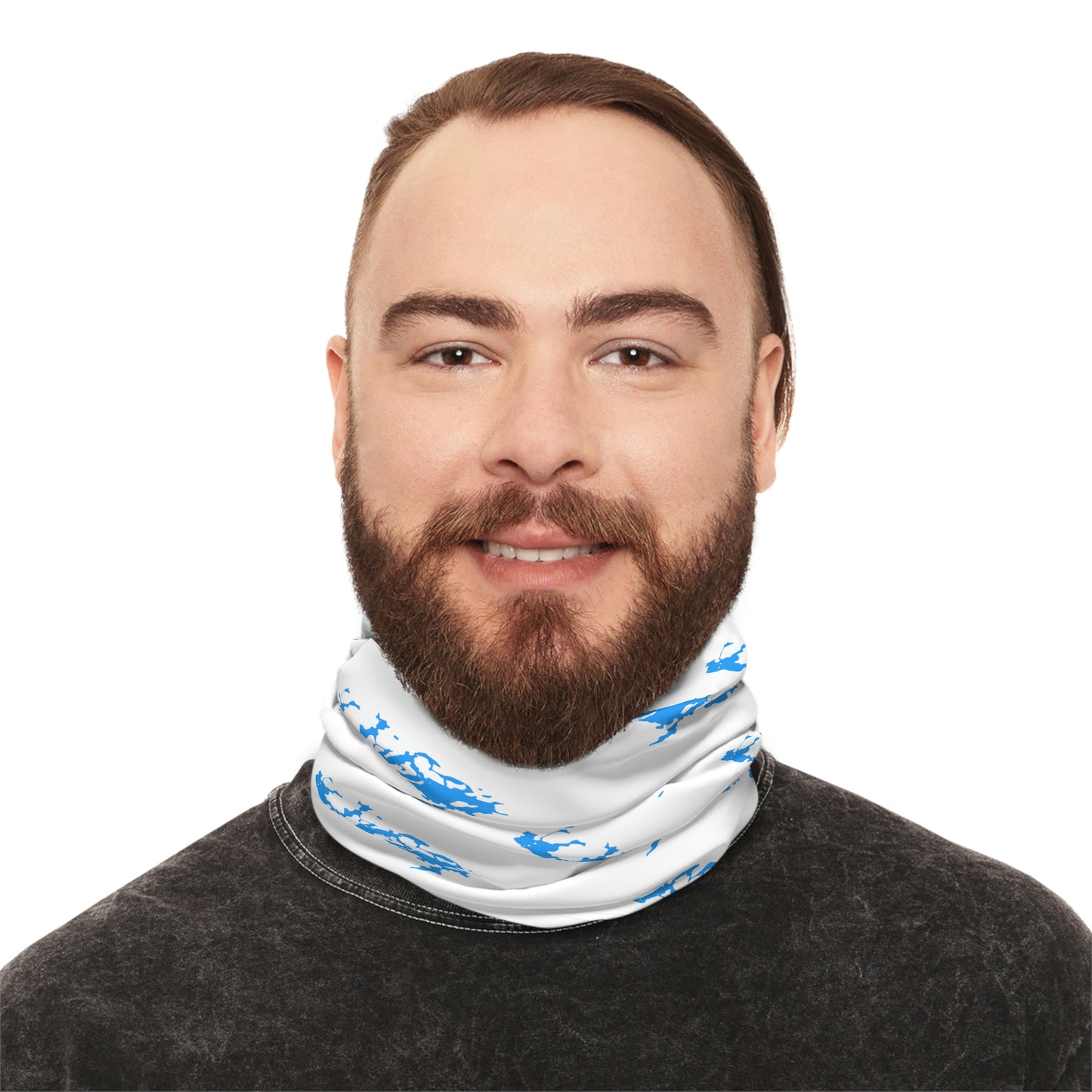 Cool Weather - Lake Vermilion - MN - Pattern - Fishing / Snowmobiling Winter Neck Gaiter With Drawstring - White