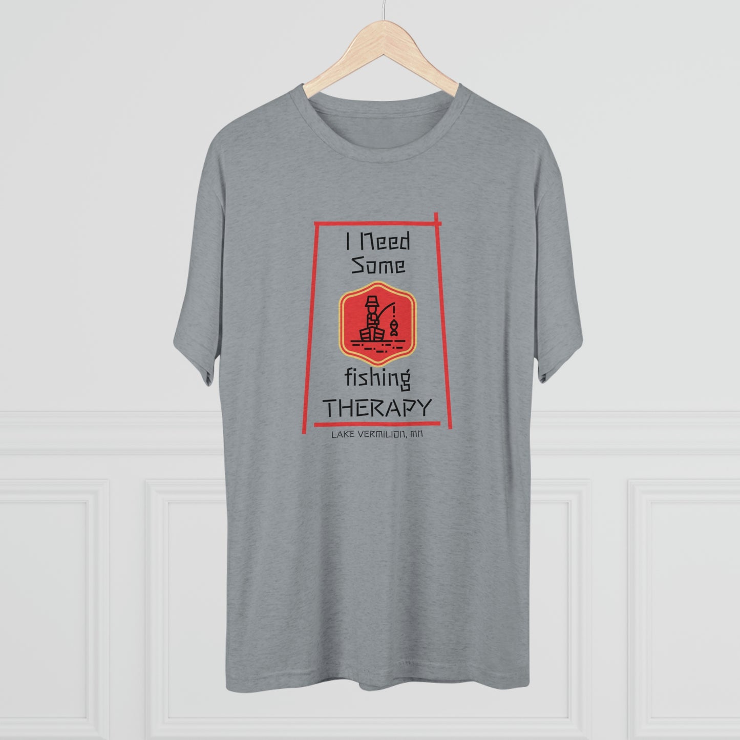 Fishing Therapy - Red Accents - Lake Vermilion - Unisex Tri-Blend Crew Tee
