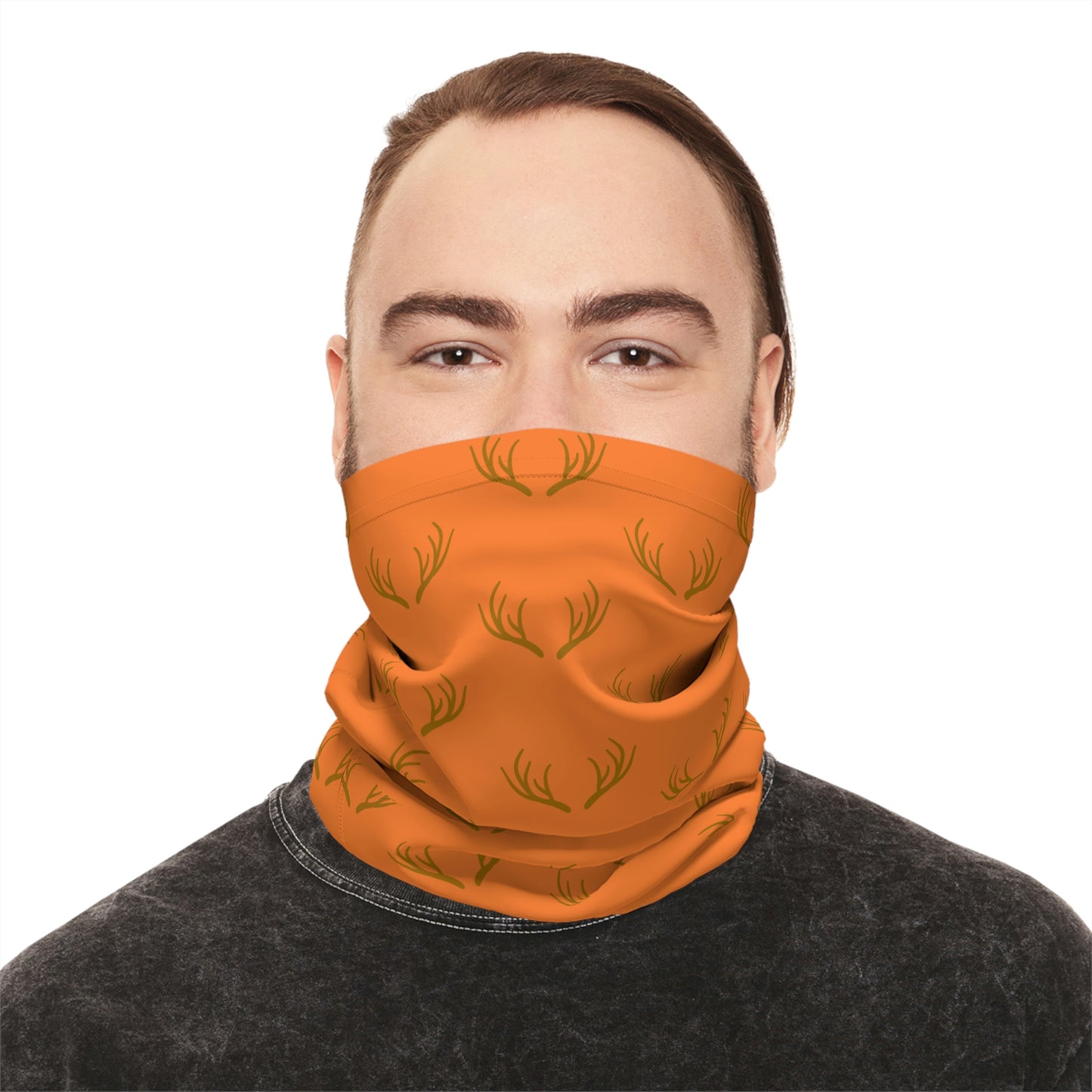 Summer / Fall Weather - Antler Pattern - Fishing / Boating / Hunting Lightweight Neck Gaiter - Orange