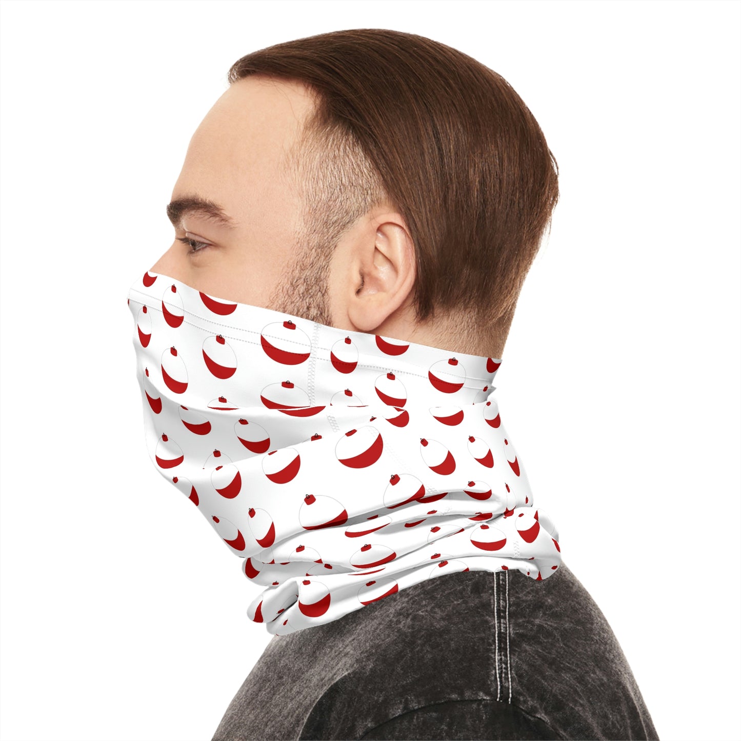 Summer Weather  -Traditional Red & White Bobber- Pattern - Fishing / Boating Lightweight Neck Gaiter - White