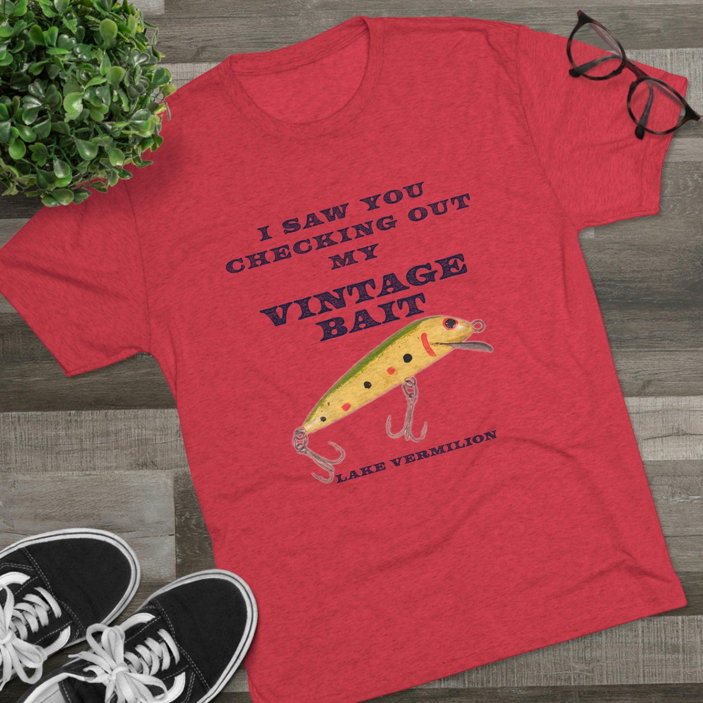 Checking Out My Vintage Bait - Lake Vermilion Fishing - Unisex Tri-Blend Crew Tee