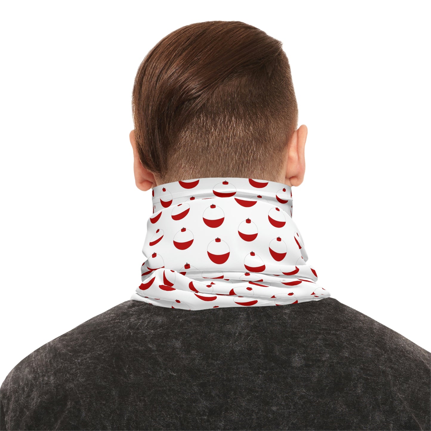 Summer Weather  -Traditional Red & White Bobber- Pattern - Fishing / Boating Lightweight Neck Gaiter - White