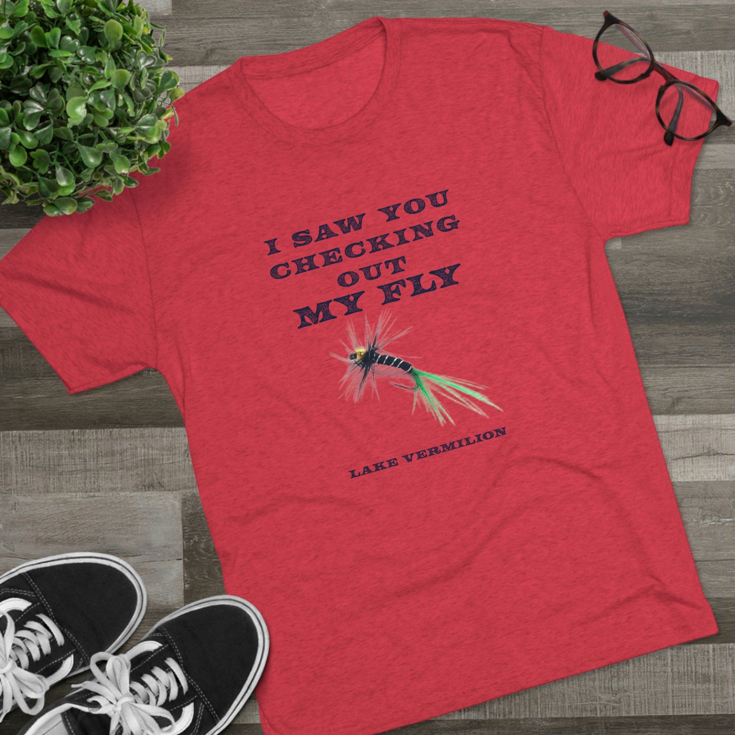 Checking Out My Fly - Lake Vermilion Fishing - Unisex Tri-Blend Crew Tee
