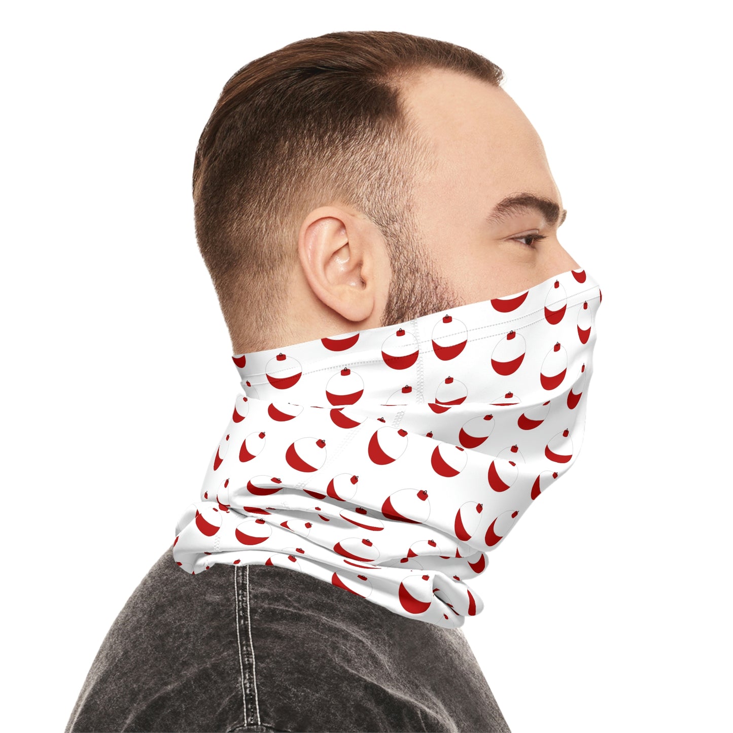 Summer Weather  -Traditional Red & White Bobber- Pattern - Fishing / Boating Lightweight Neck Gaiter - White