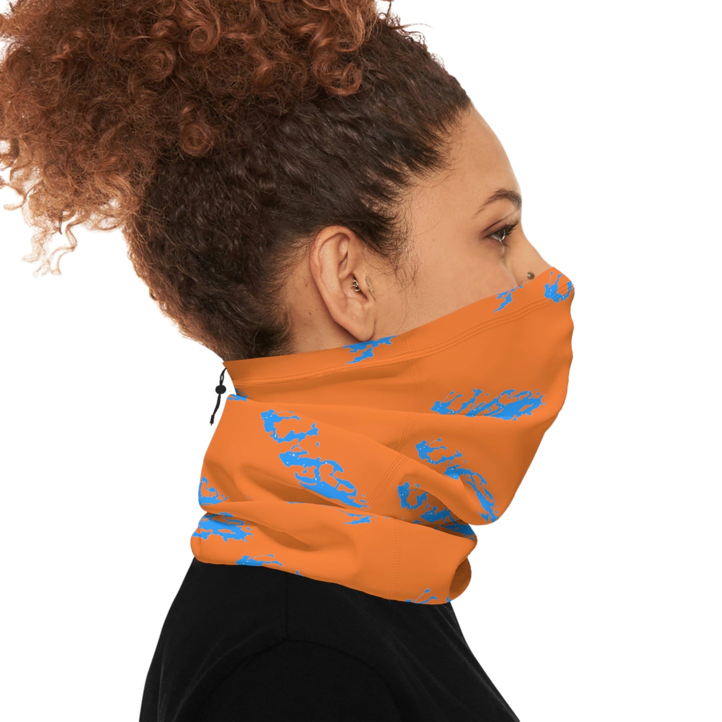 Cool Weather  - Lake Vermilion - MN - Pattern - Fishing / Snowmobiling Winter Neck Gaiter With Drawstring - Orange