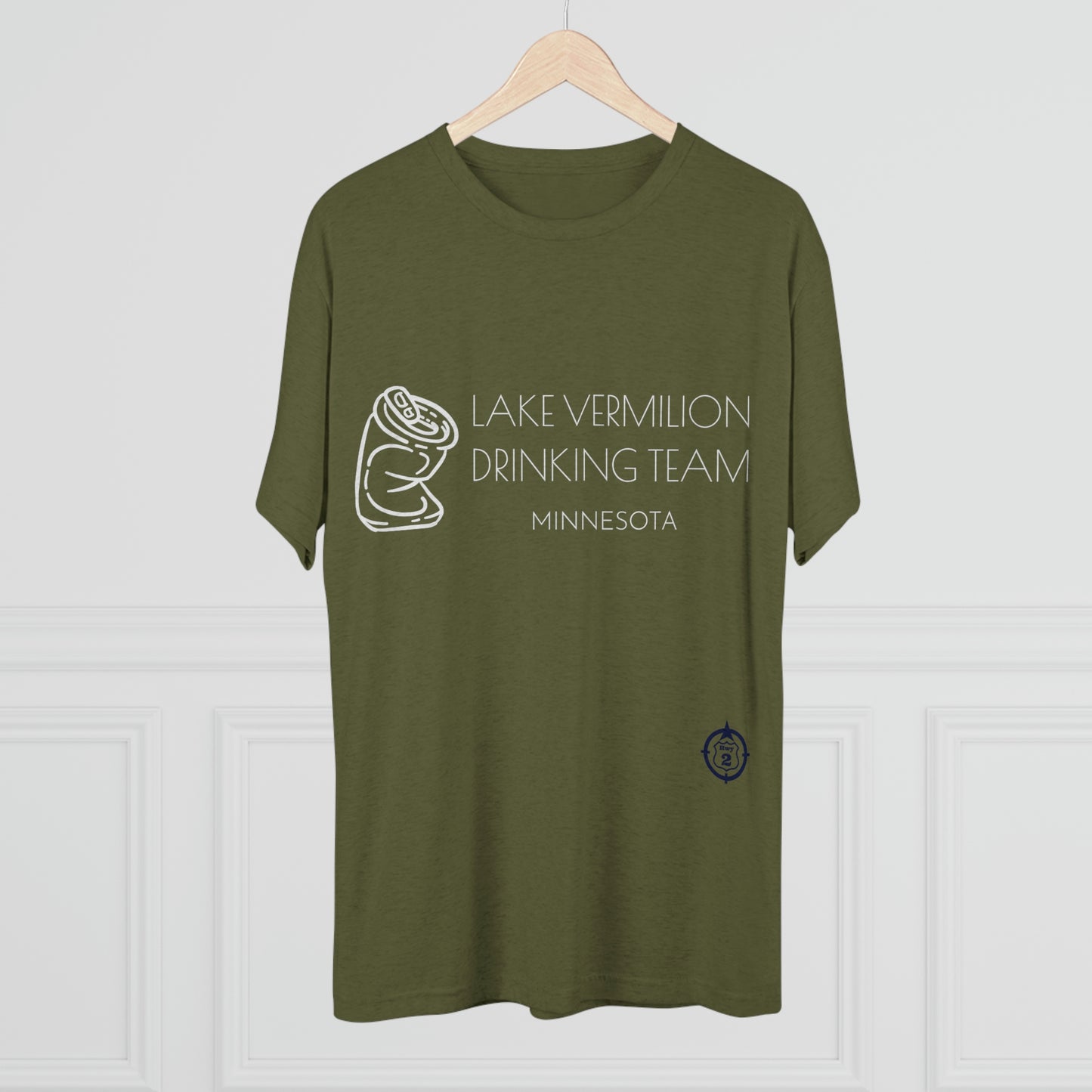 Lake Vermilion - Drinking Team - Crushed Can - White Graphic - Unisex Tri-Blend Crew Tee