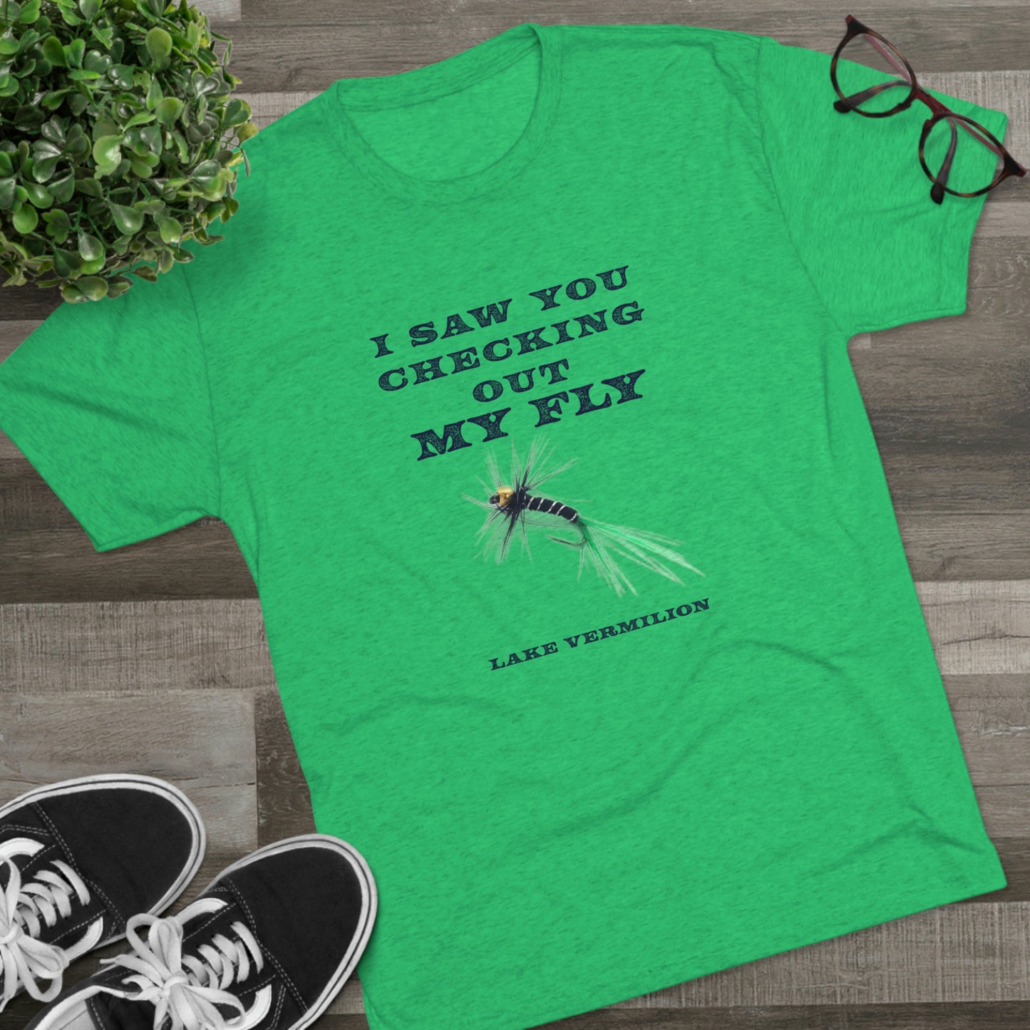Checking Out My Fly - Lake Vermilion Fishing - Unisex Tri-Blend Crew Tee