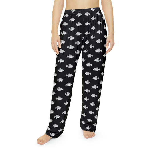 Crappie - Fishing Theme -  Bait - Women's Pajama Pants - Black