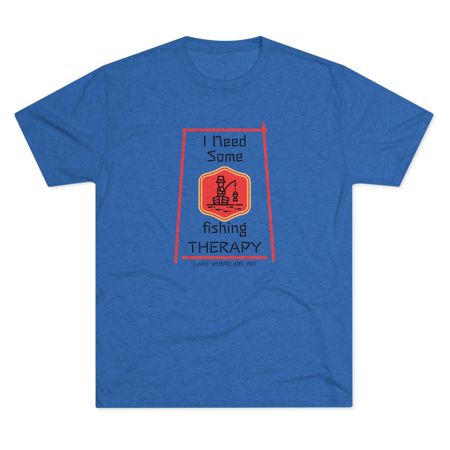 Fishing Therapy - Red Accents - Lake Vermilion - Unisex Tri-Blend Crew Tee