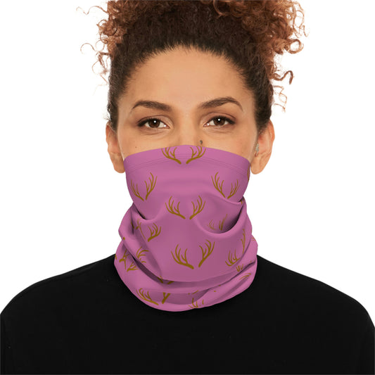 Cool Weather  - Antler - Pattern - Fishing / Snowmobiling / Hunting Winter Neck Gaiter With Drawstring - Pink