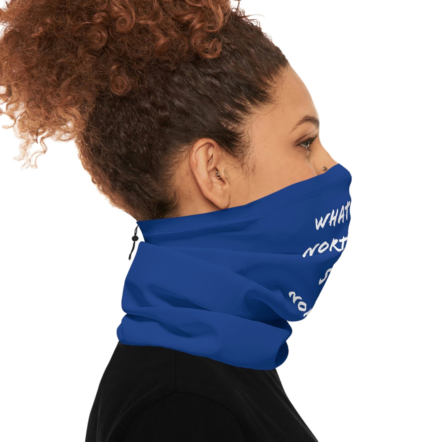 Cool Weather  - North of Hwy 2 - Pattern - Fishing / Snowmobiling Winter Neck Gaiter With Drawstring - Dark Blue