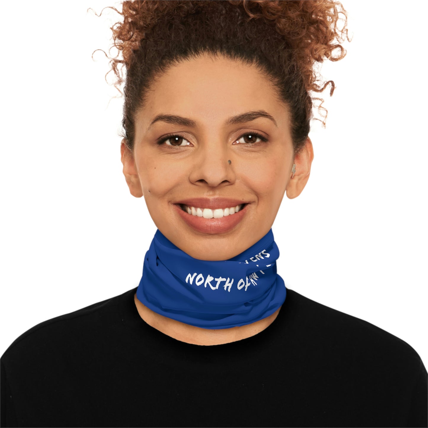 Cool Weather  - North of Hwy 2 - Pattern - Fishing / Snowmobiling Winter Neck Gaiter With Drawstring - Dark Blue