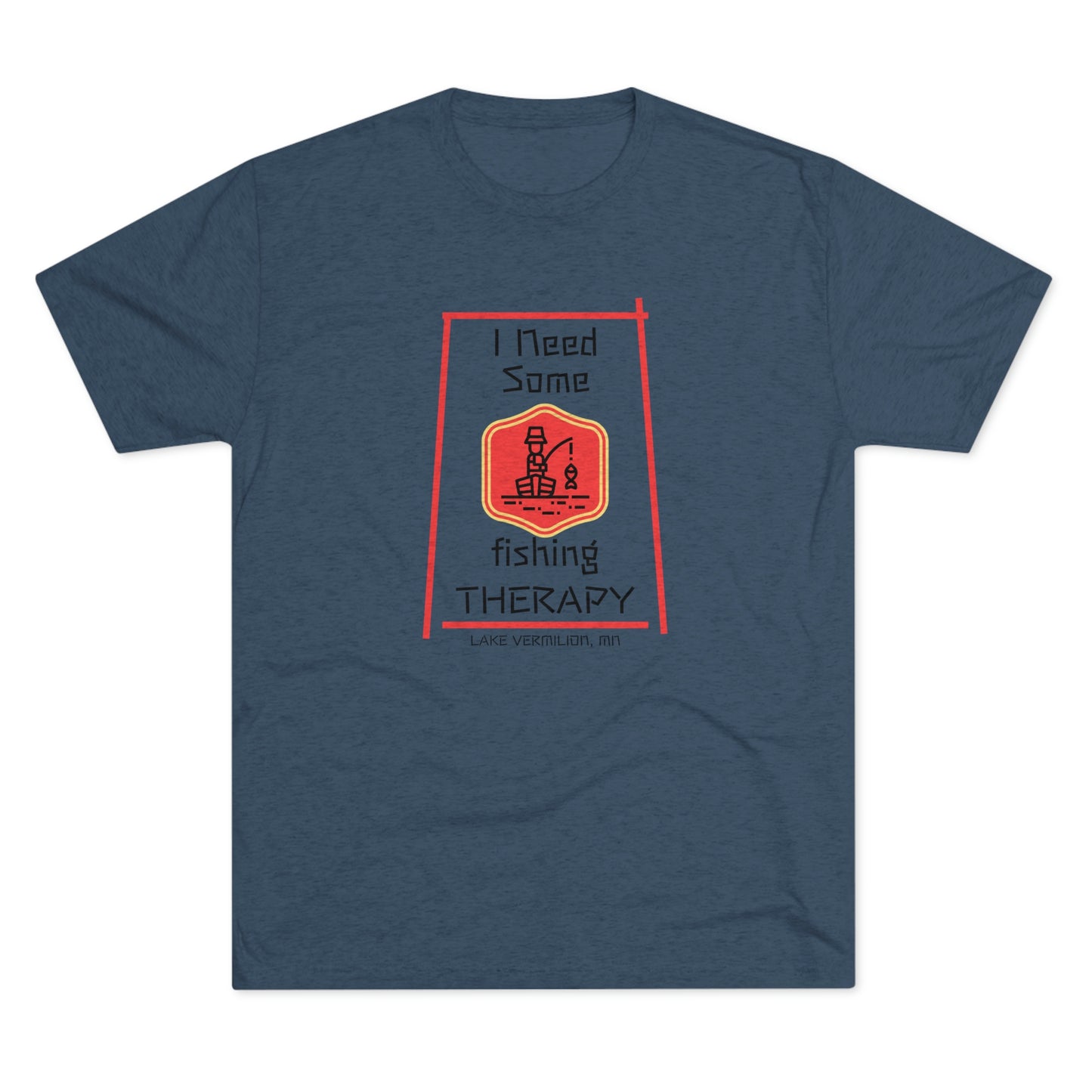 Fishing Therapy - Red Accents - Lake Vermilion - Unisex Tri-Blend Crew Tee