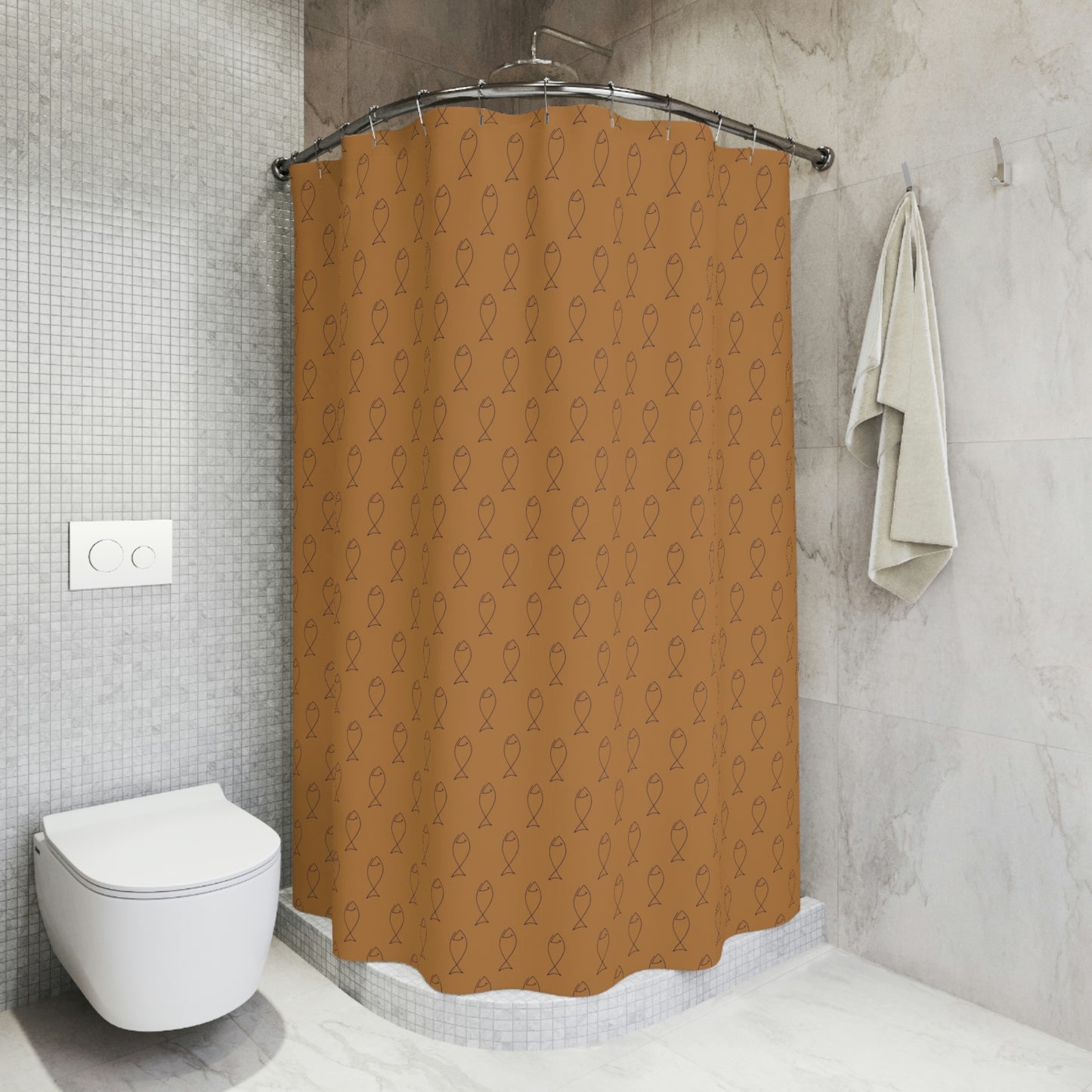 Fish - BROWN -  Polyester Shower Curtain