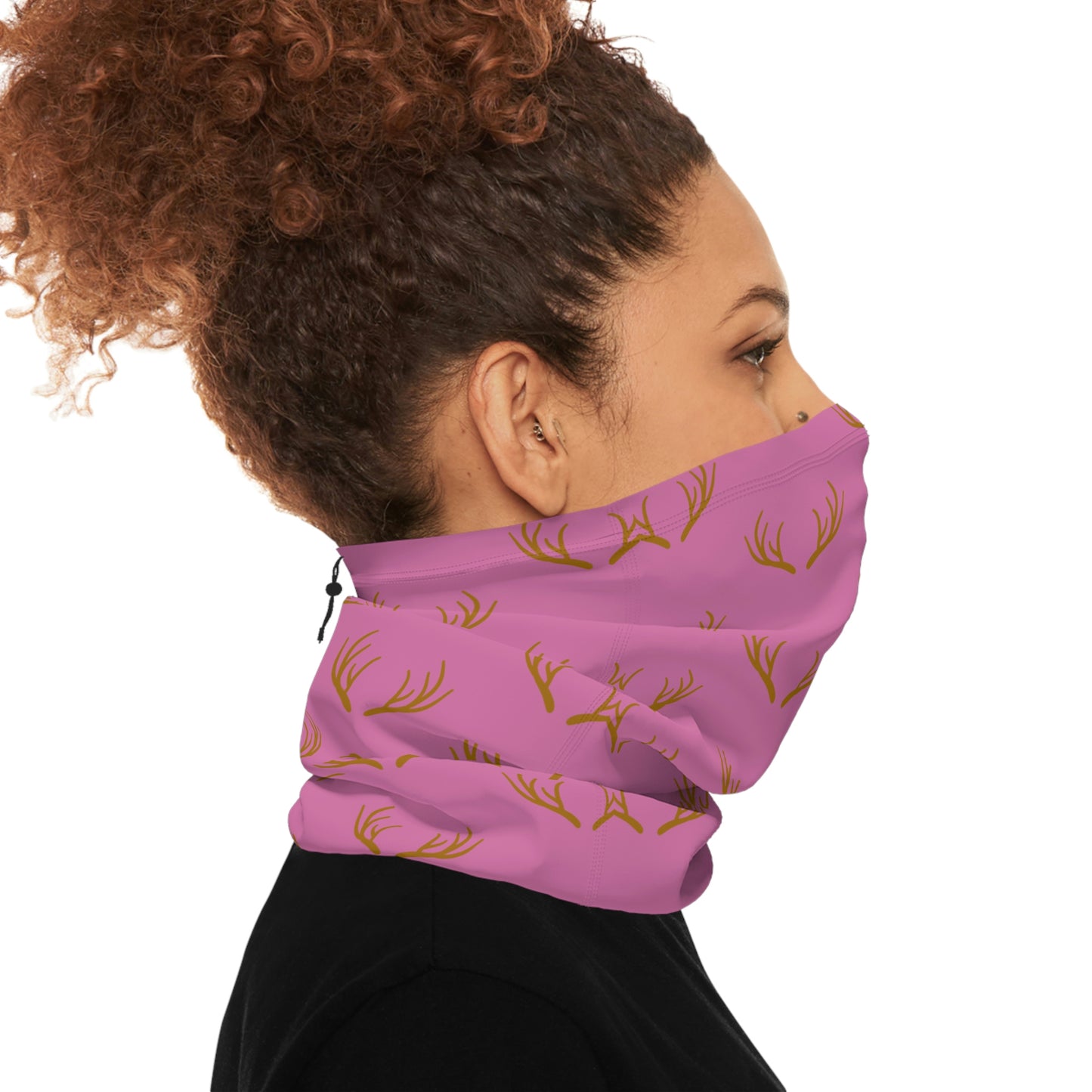 Cool Weather  - Antler - Pattern - Fishing / Snowmobiling / Hunting Winter Neck Gaiter With Drawstring - Pink