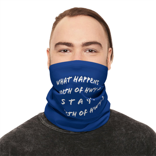 Cool Weather  - North of Hwy 2 - Pattern - Fishing / Snowmobiling Winter Neck Gaiter With Drawstring - Dark Blue