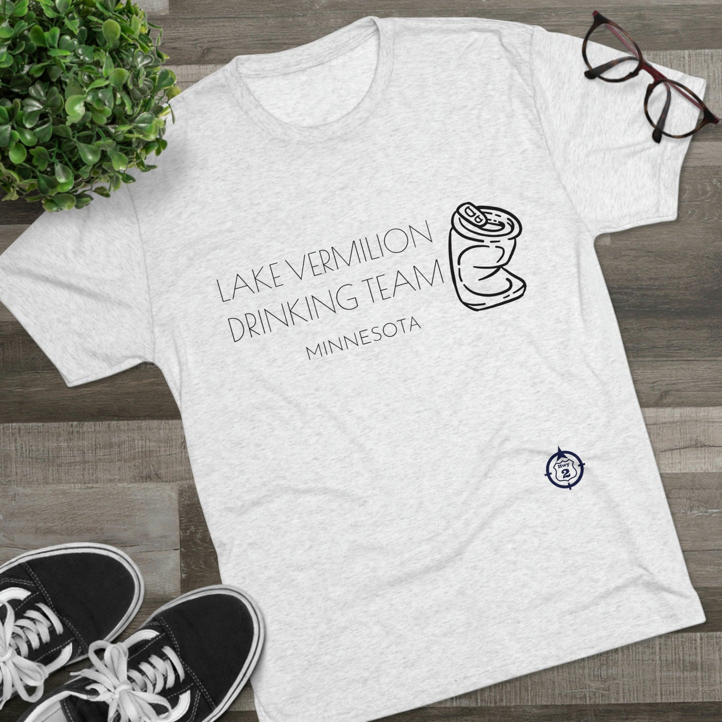 Lake Vermilion - Drinking Team - Crushed Can - Dark Graphic - Unisex Tri-Blend Crew Tee