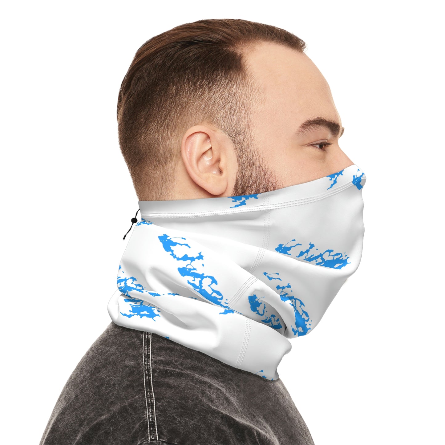 Cool Weather  - Lake Vermilion - MN - Pattern - Fishing / Snowmobiling Winter Neck Gaiter With Drawstring - White