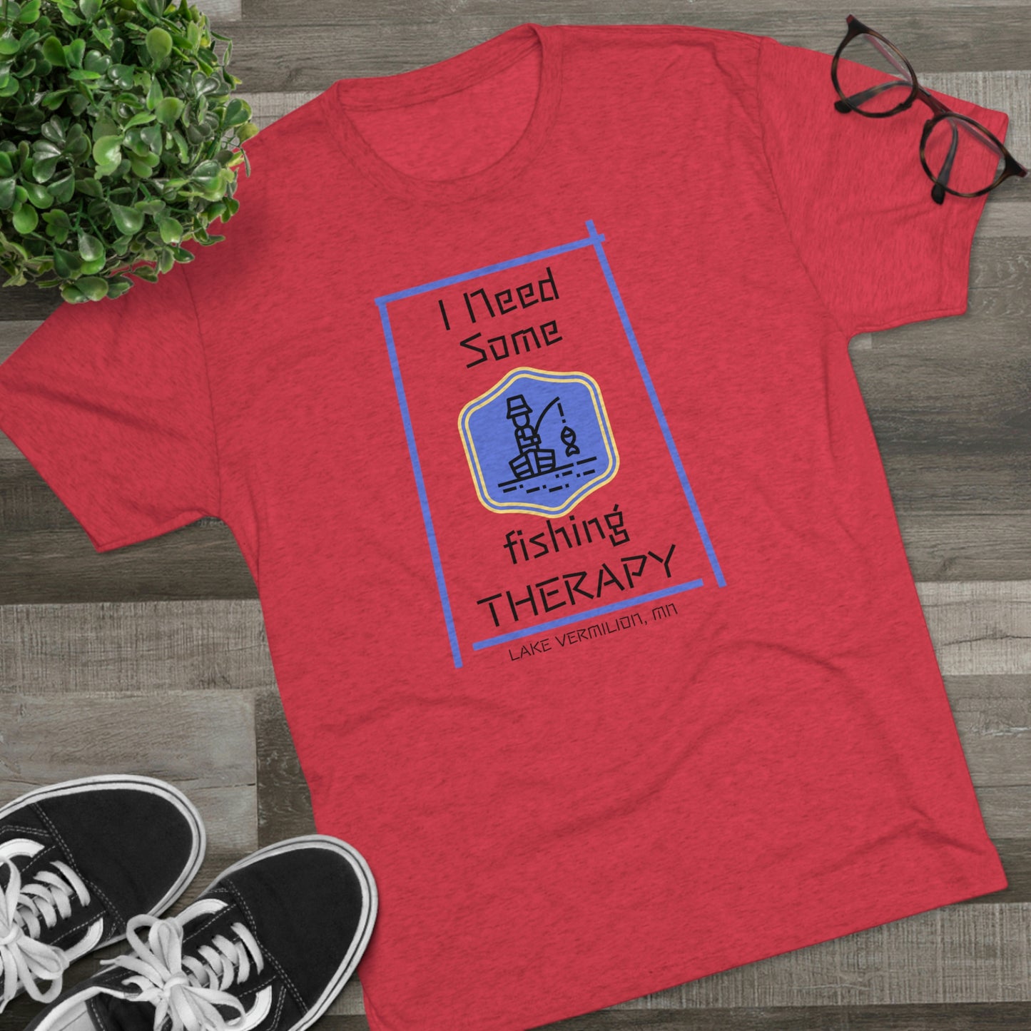 Fishing Therapy - Blue Accents - Lake Vermilion - Unisex Tri-Blend Crew Tee