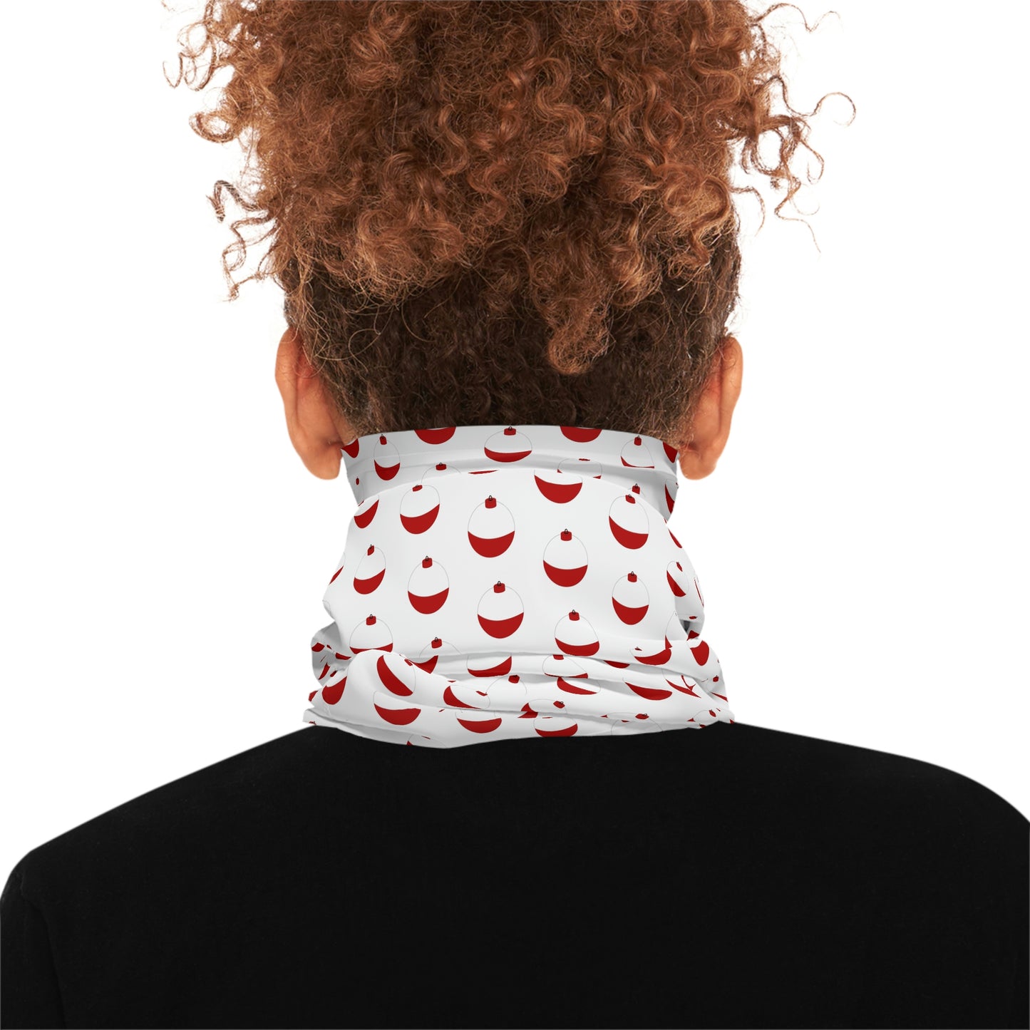 Summer Weather  -Traditional Red & White Bobber- Pattern - Fishing / Boating Lightweight Neck Gaiter - White