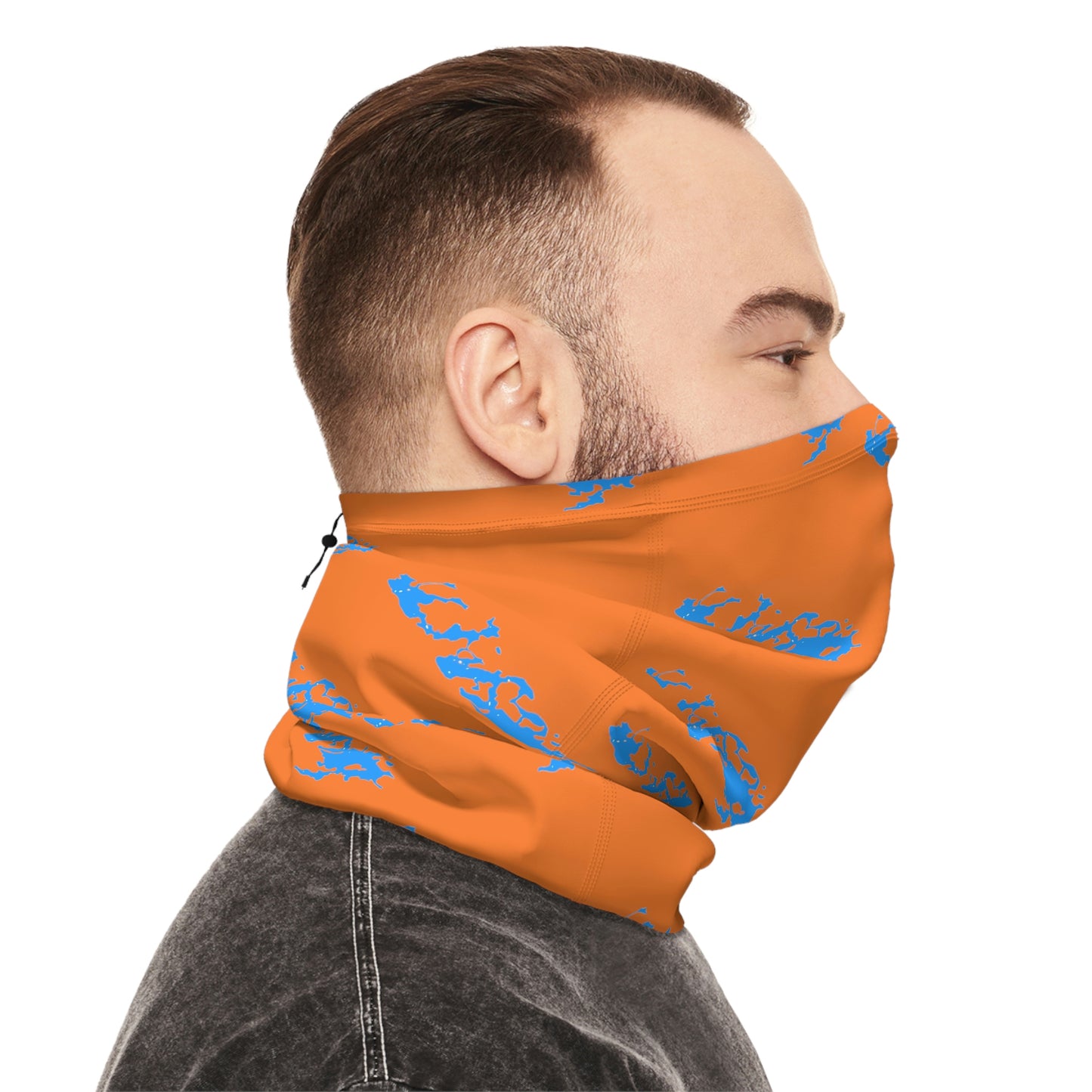 Cool Weather  - Lake Vermilion - MN - Pattern - Fishing / Snowmobiling Winter Neck Gaiter With Drawstring - Orange