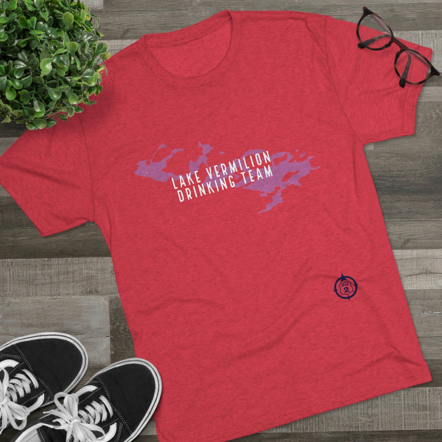 Lake Vermilion - Drinking Team - Lake Image - White Graphic - Unisex Tri-Blend Crew Tee