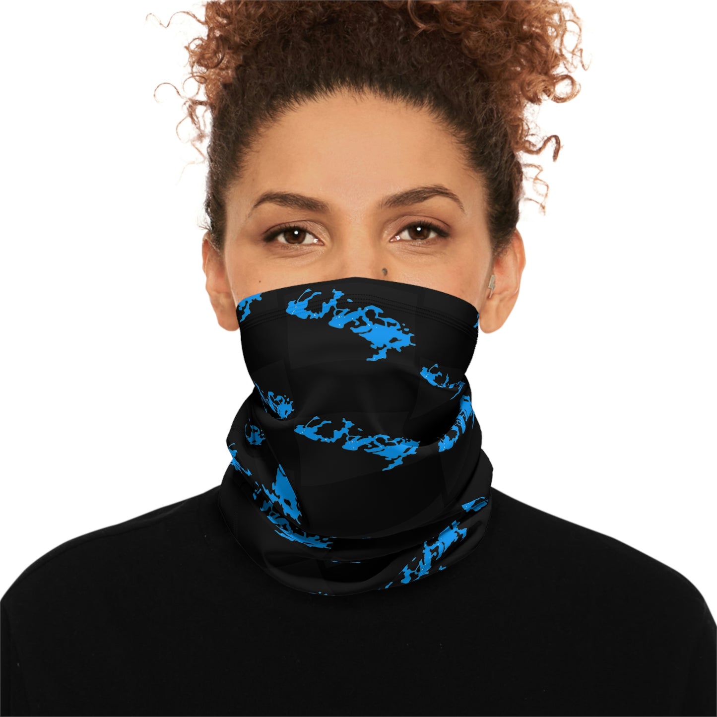 Cool Weather  - Lake Vermilion - MN - Pattern - Fishing / Snowmobiling Winter Neck Gaiter With Drawstring - Black