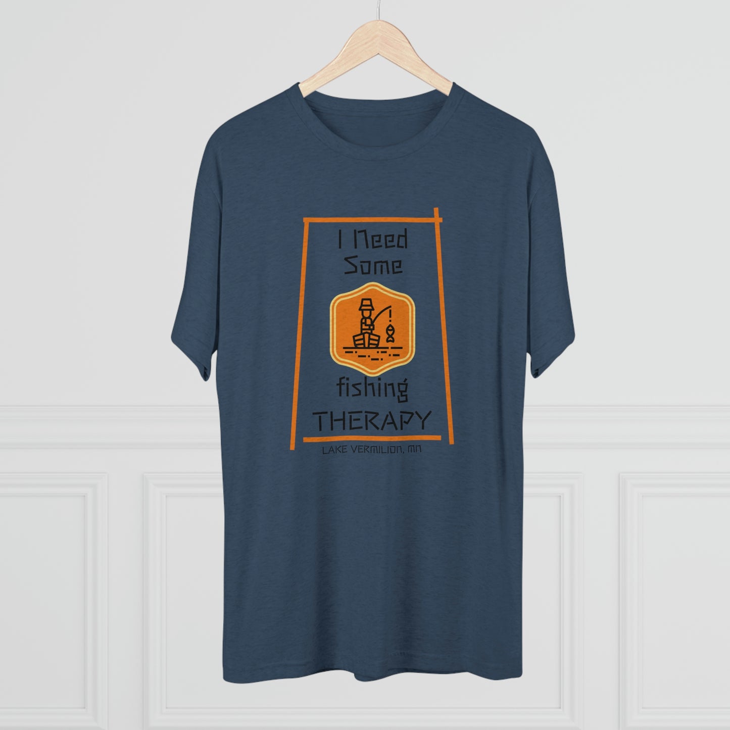 Fishing Therapy - Orange Accents - Lake Vermilion - Unisex Tri-Blend Crew Tee