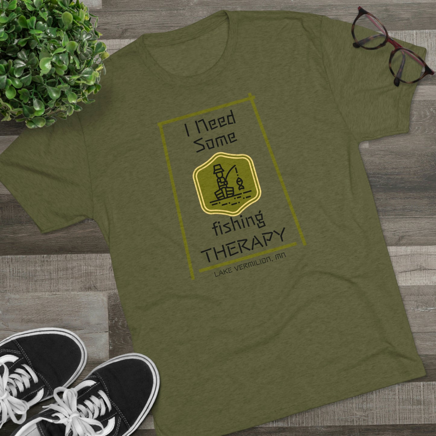Fishing Therapy - Green Accents - Lake Vermilion - Unisex Tri-Blend Crew Tee