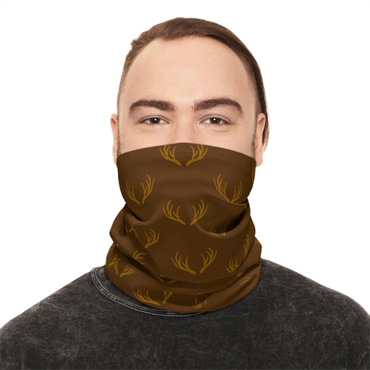 Cool Weather  - Antler - Pattern - Fishing / Snowmobiling / Hunting Winter Neck Gaiter With Drawstring - Brown