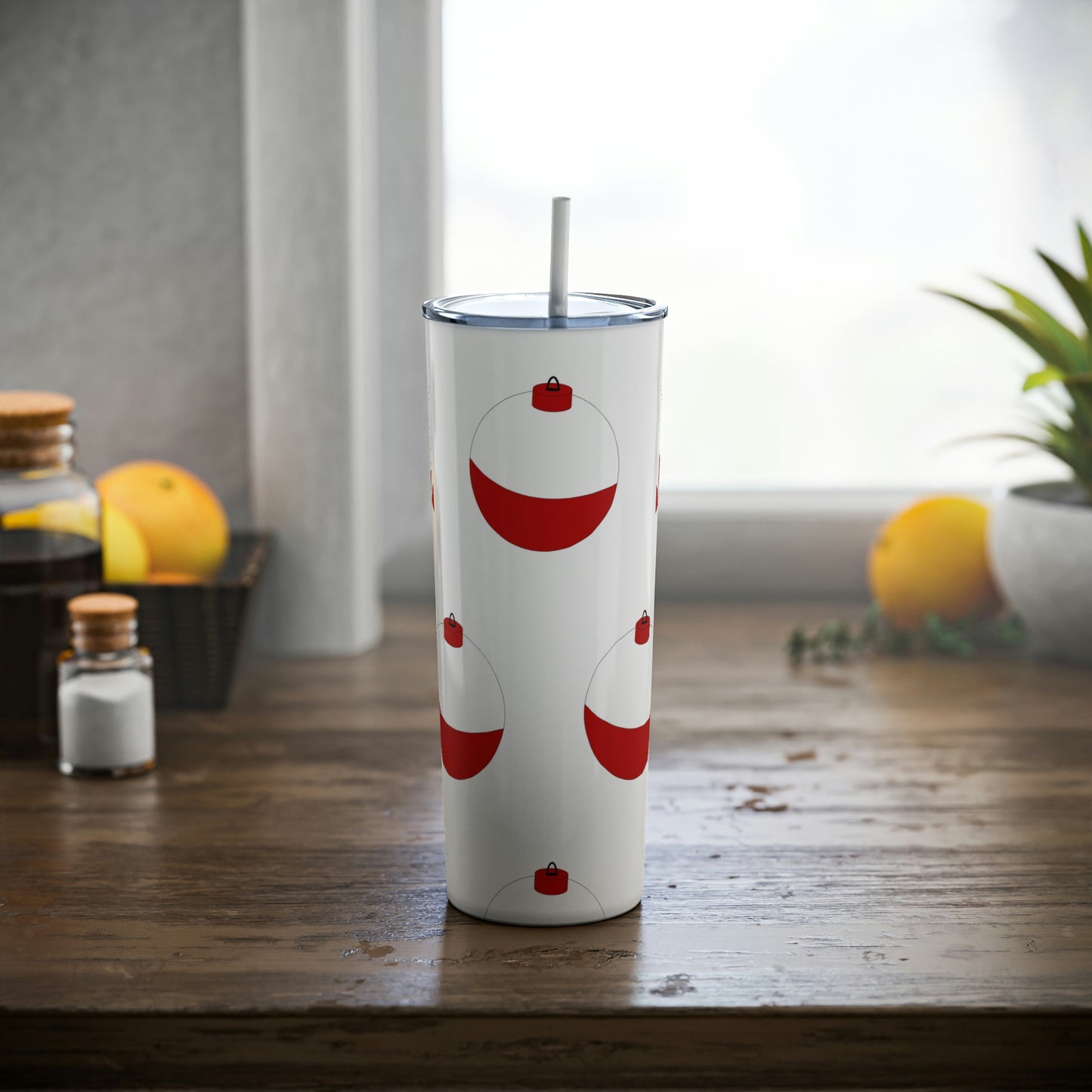 Traditional Red & White Bobber - Skinny Steel Tumbler with Straw, 20oz