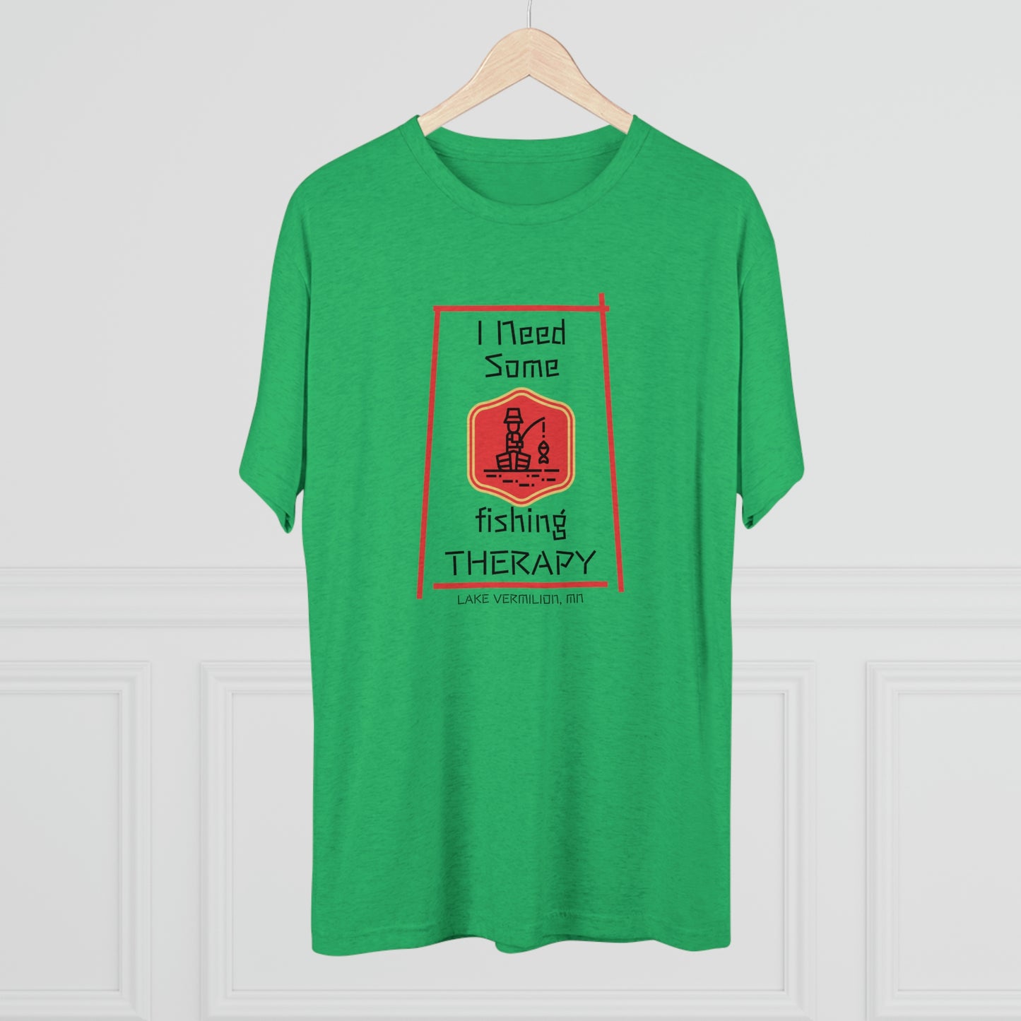 Fishing Therapy - Red Accents - Lake Vermilion - Unisex Tri-Blend Crew Tee