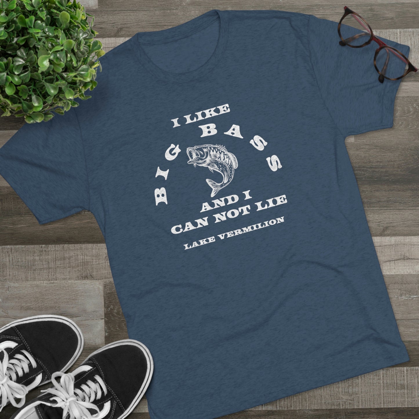 Big Bass - Lake Vermilion - White Graphic - Unisex Tri-Blend Crew Tee