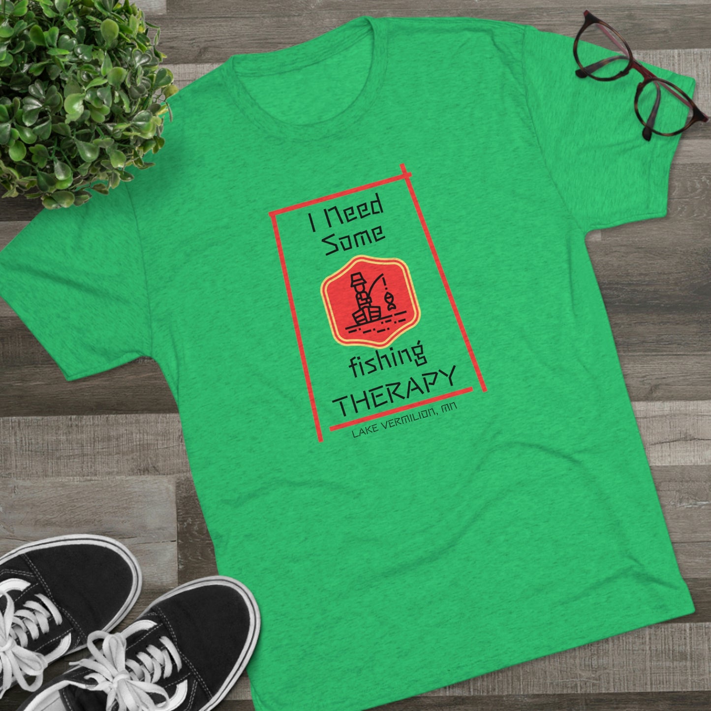 Fishing Therapy - Red Accents - Lake Vermilion - Unisex Tri-Blend Crew Tee
