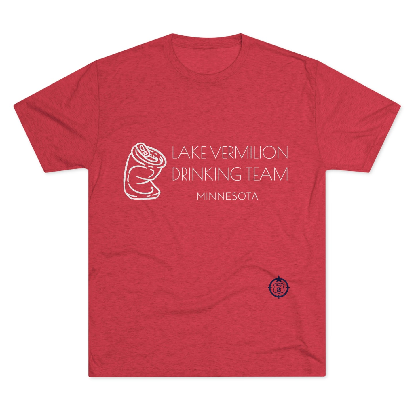 Lake Vermilion - Drinking Team - Crushed Can - White Graphic - Unisex Tri-Blend Crew Tee