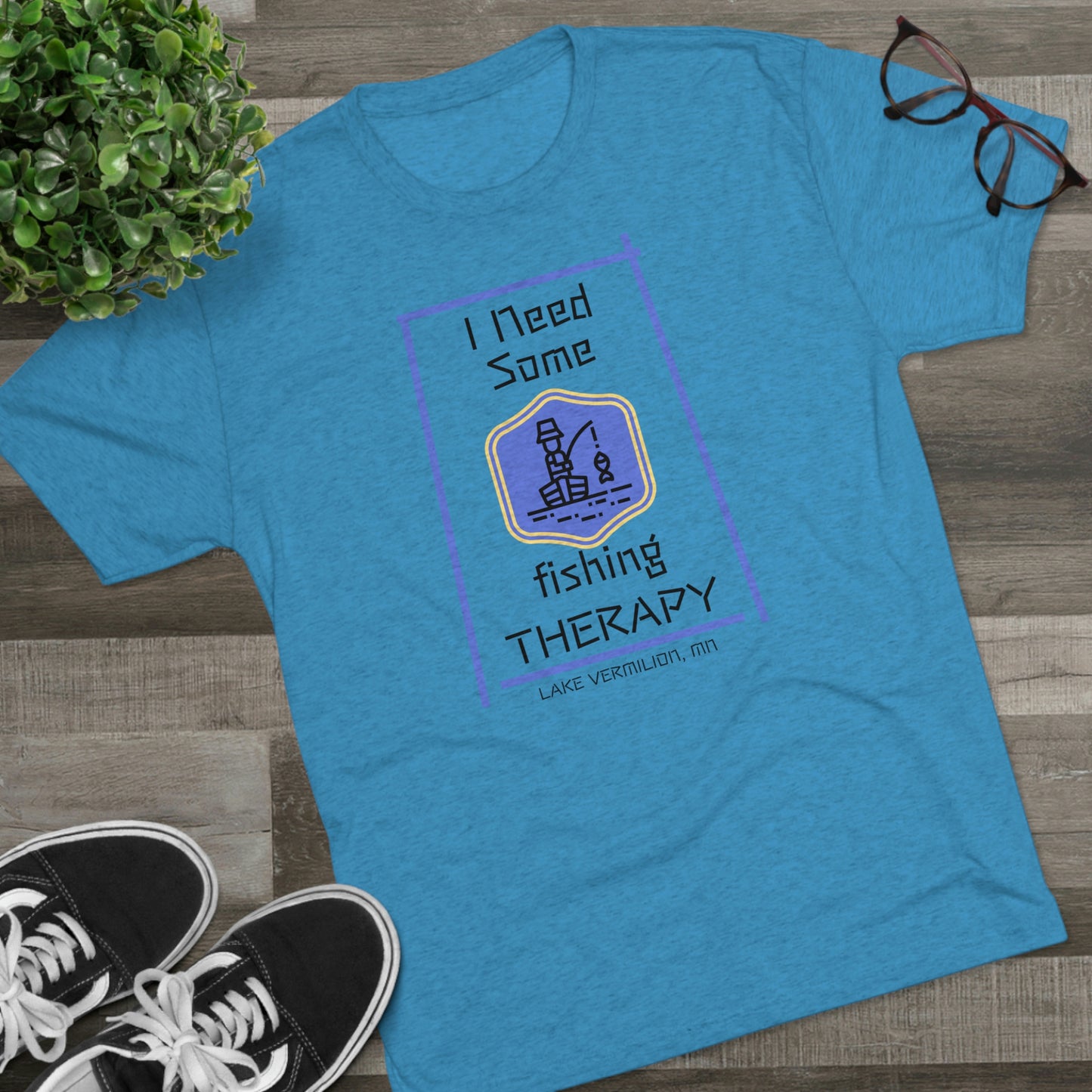 Fishing Therapy - Blue Accents - Lake Vermilion - Unisex Tri-Blend Crew Tee