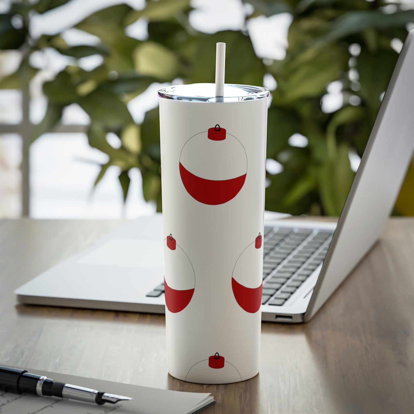 Traditional Red & White Bobber - Skinny Steel Tumbler with Straw, 20oz