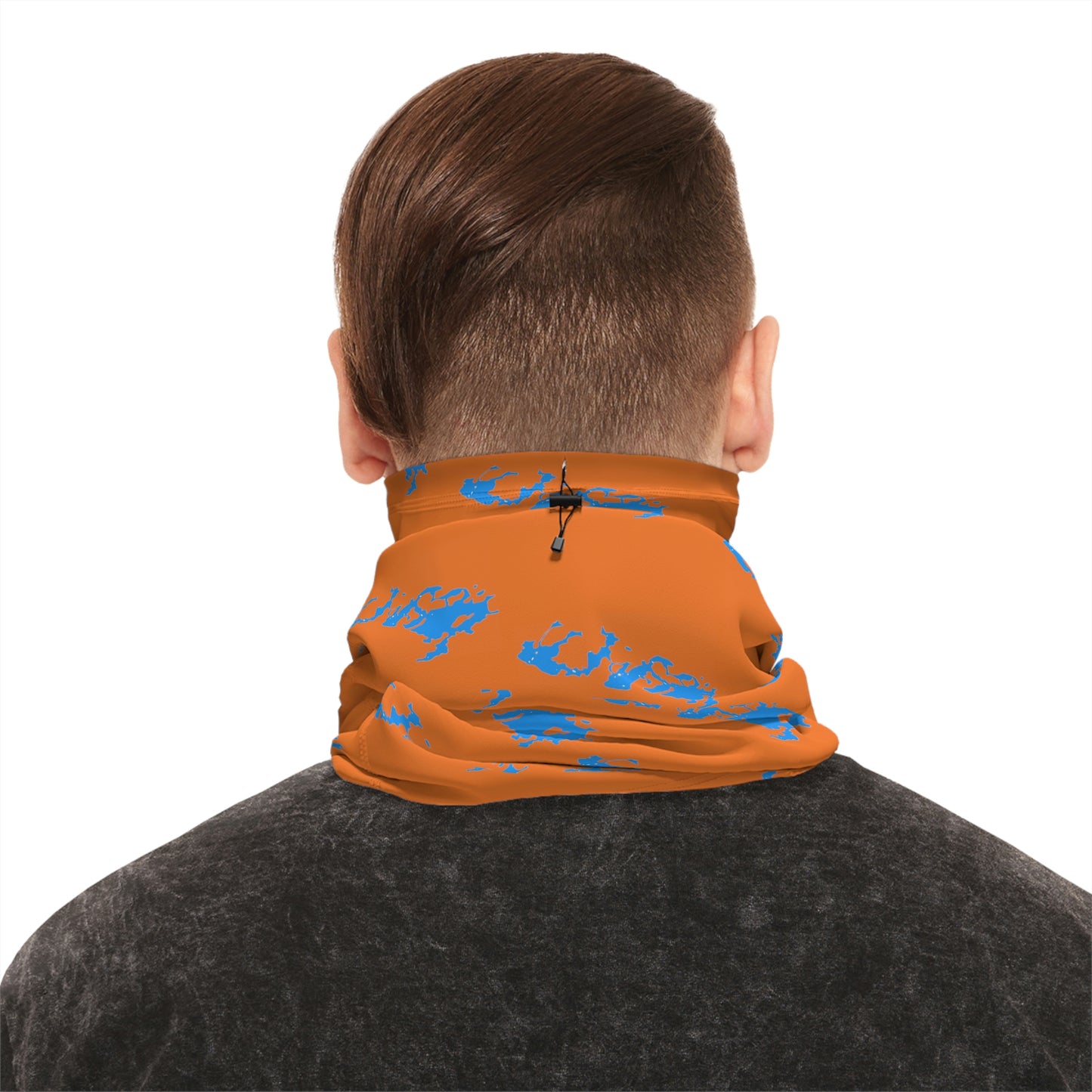 Cool Weather  - Lake Vermilion - MN - Pattern - Fishing / Snowmobiling Winter Neck Gaiter With Drawstring - Orange