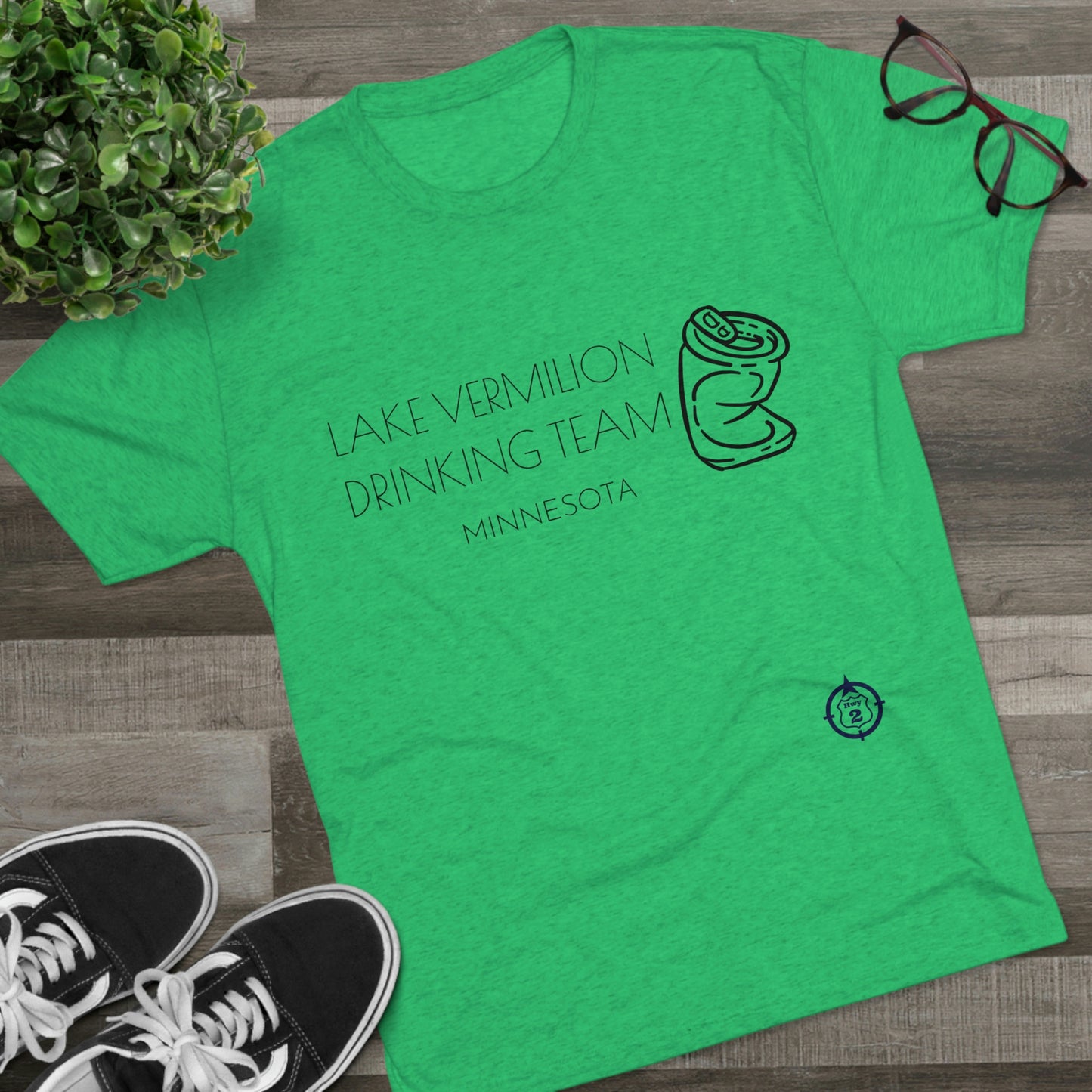 Lake Vermilion - Drinking Team - Crushed Can - Dark Graphic - Unisex Tri-Blend Crew Tee