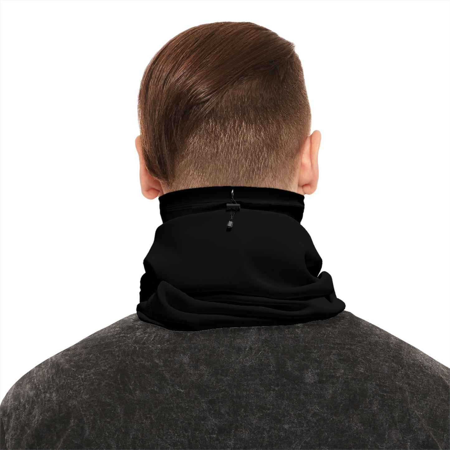Cool Weather  - North of Hwy 2 - Pattern - Fishing / Snowmobiling Winter Neck Gaiter With Drawstring - Black