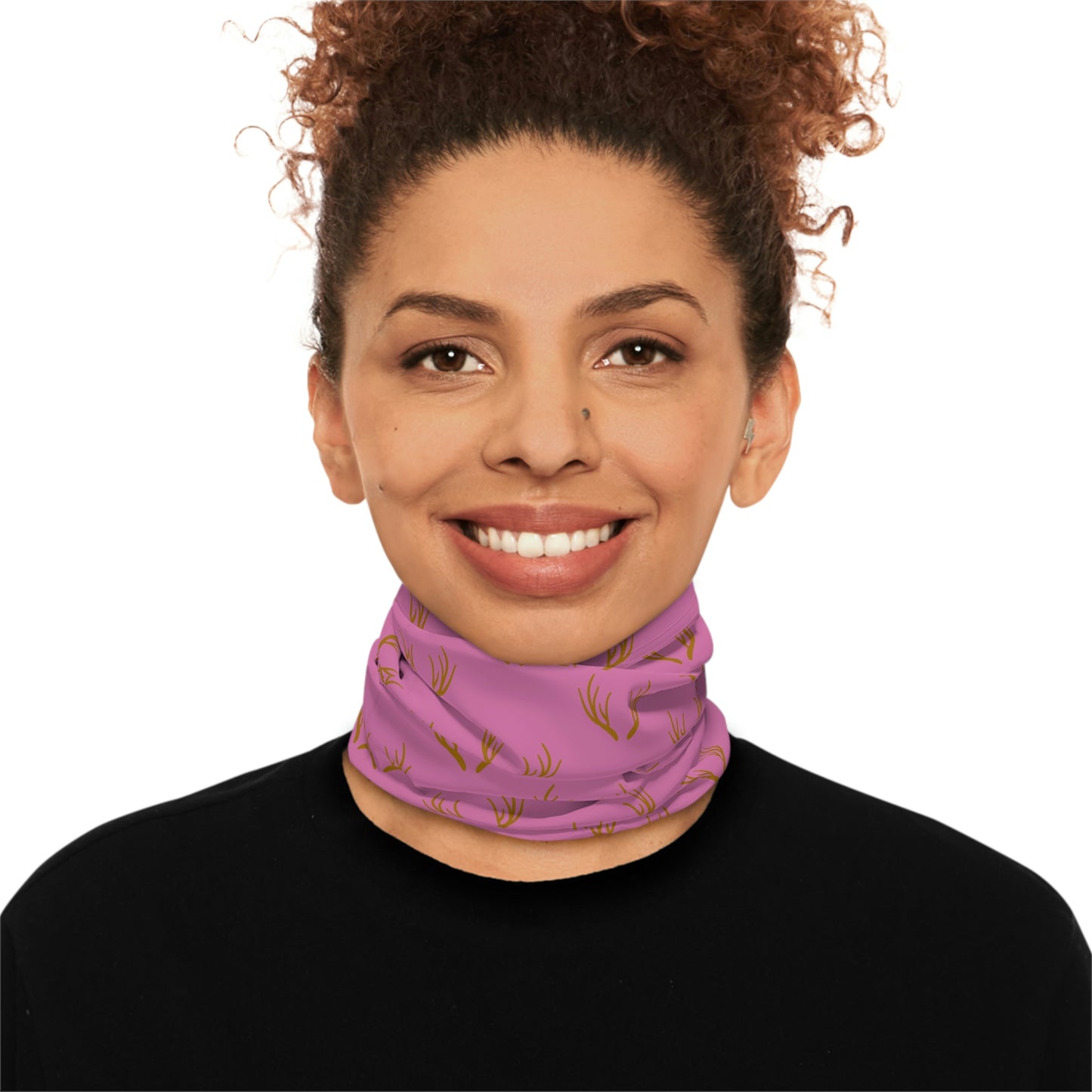 Cool Weather  - Antler - Pattern - Fishing / Snowmobiling / Hunting Winter Neck Gaiter With Drawstring - Pink