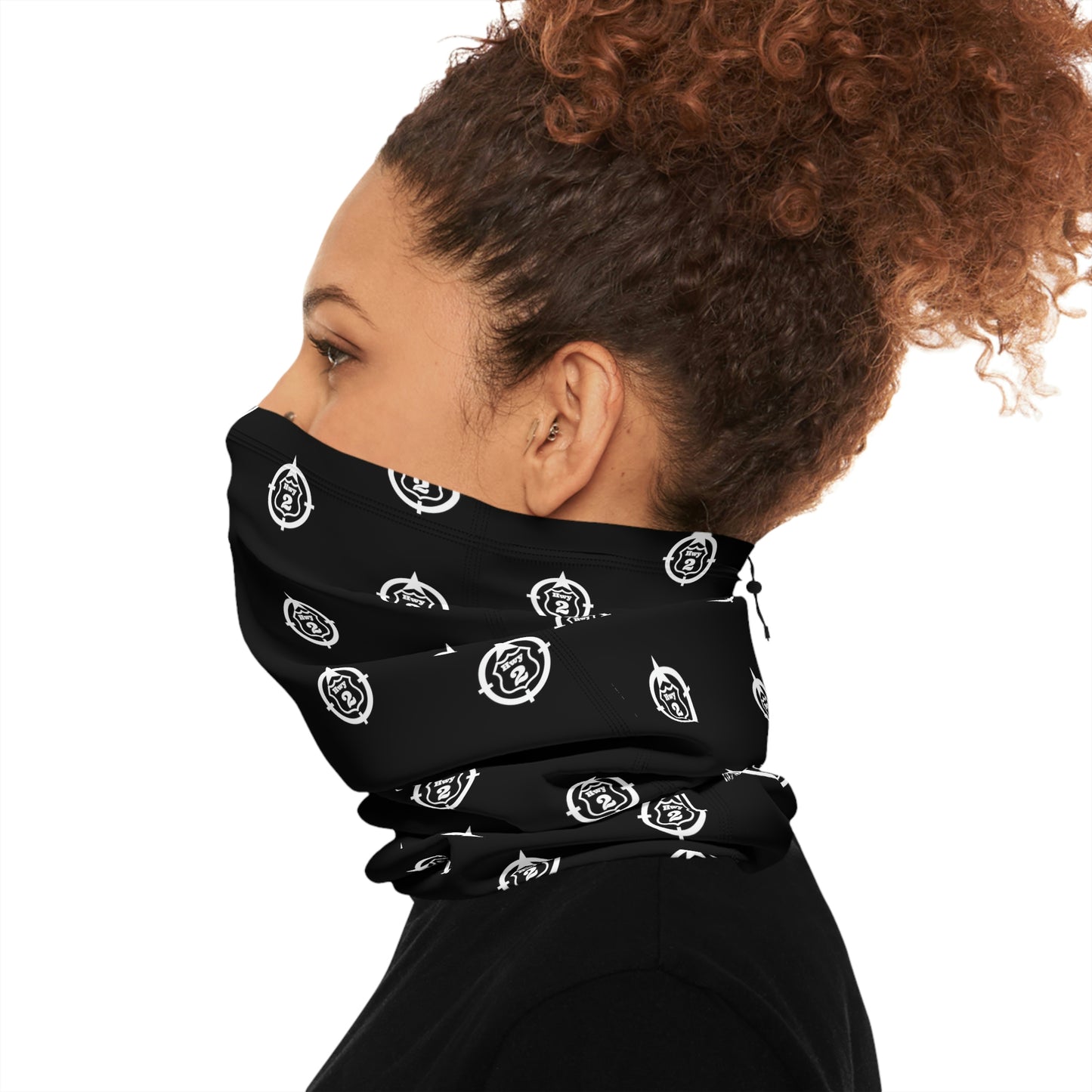 Cool Weather  - N o 2 - North of Hwy 2 - Pattern - Fishing / Snowmobiling Winter Neck Gaiter With Drawstring - Black