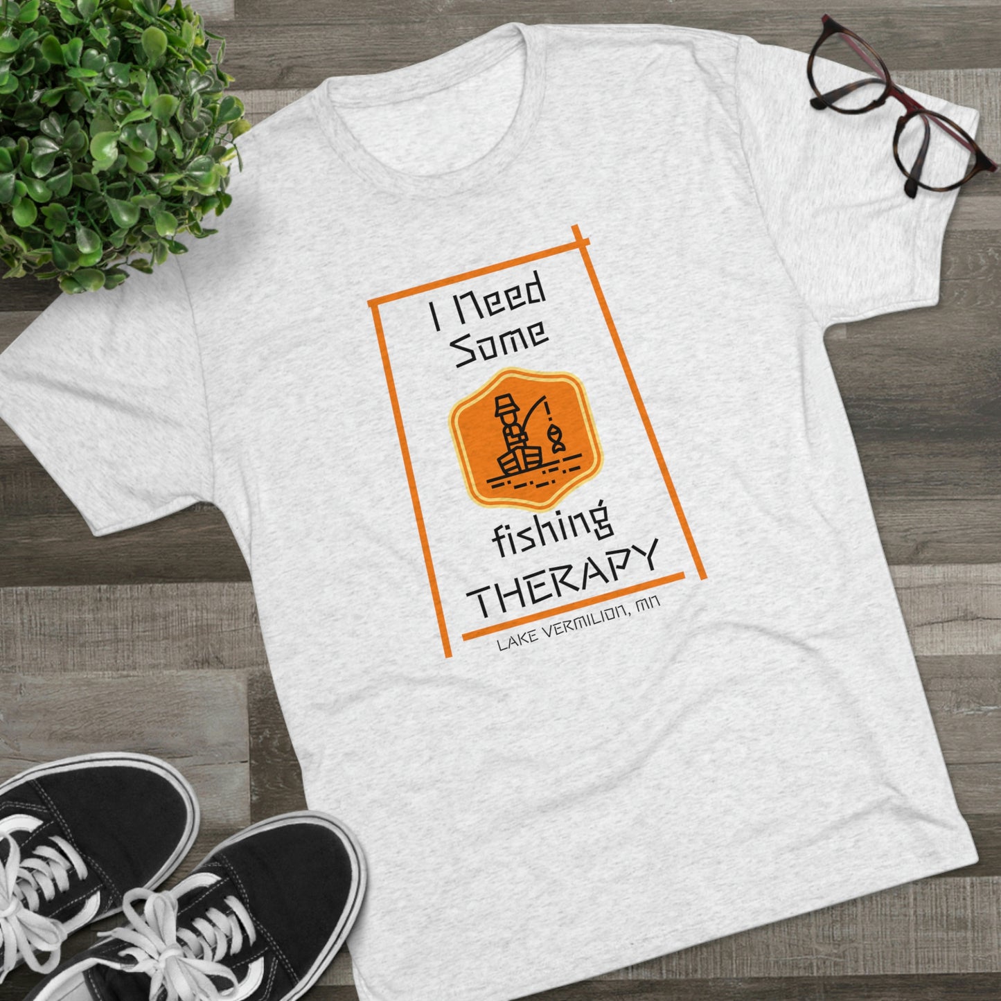 Fishing Therapy - Orange Accents - Lake Vermilion - Unisex Tri-Blend Crew Tee