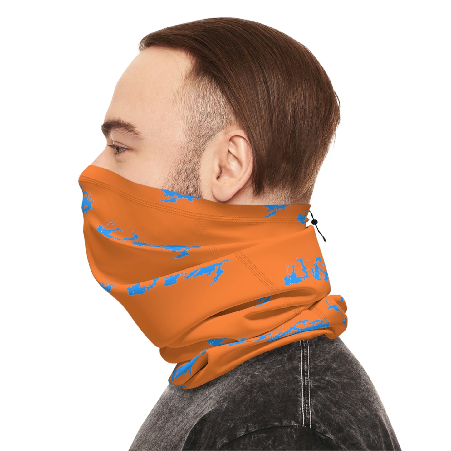 Cool Weather  - Lake Vermilion - MN - Pattern - Fishing / Snowmobiling Winter Neck Gaiter With Drawstring - Orange