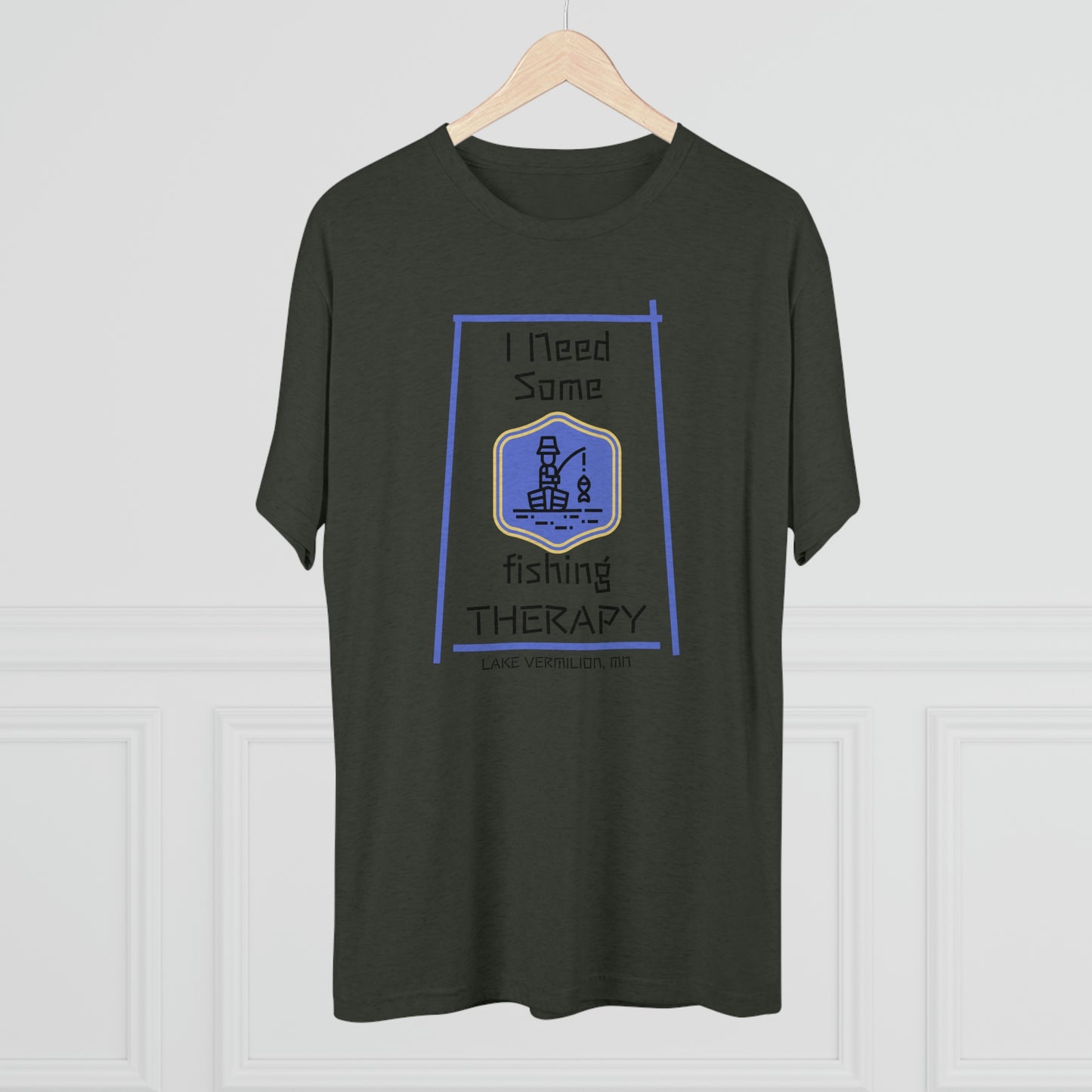 Fishing Therapy - Blue Accents - Lake Vermilion - Unisex Tri-Blend Crew Tee