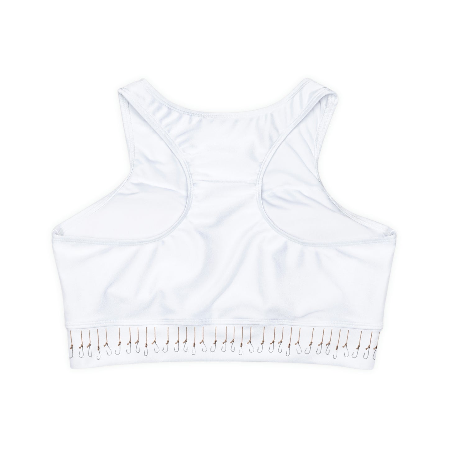 Take Me Fishin' - Fishing Theme with Hooks - Fully Lined, Padded Sports Bra - White