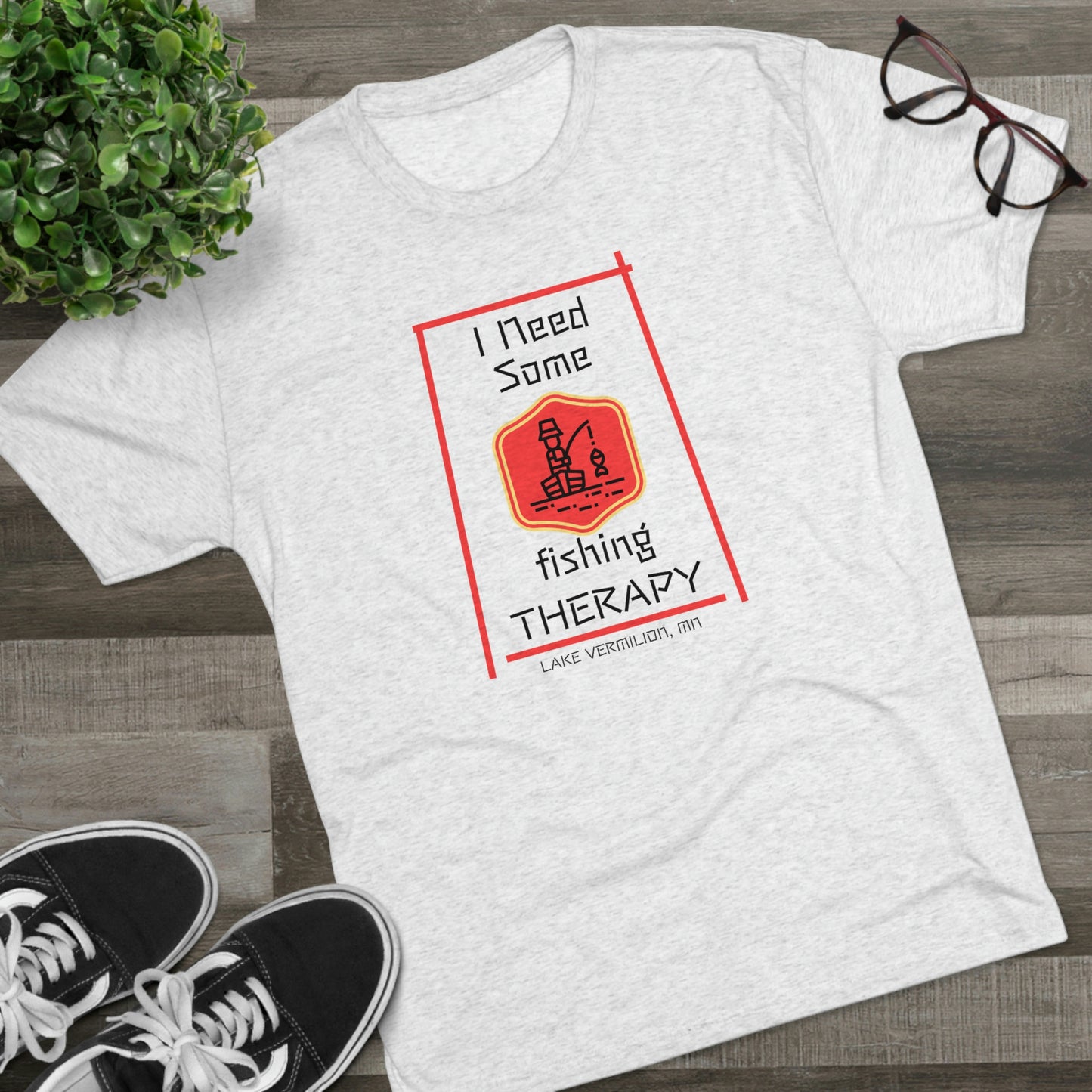 Fishing Therapy - Red Accents - Lake Vermilion - Unisex Tri-Blend Crew Tee